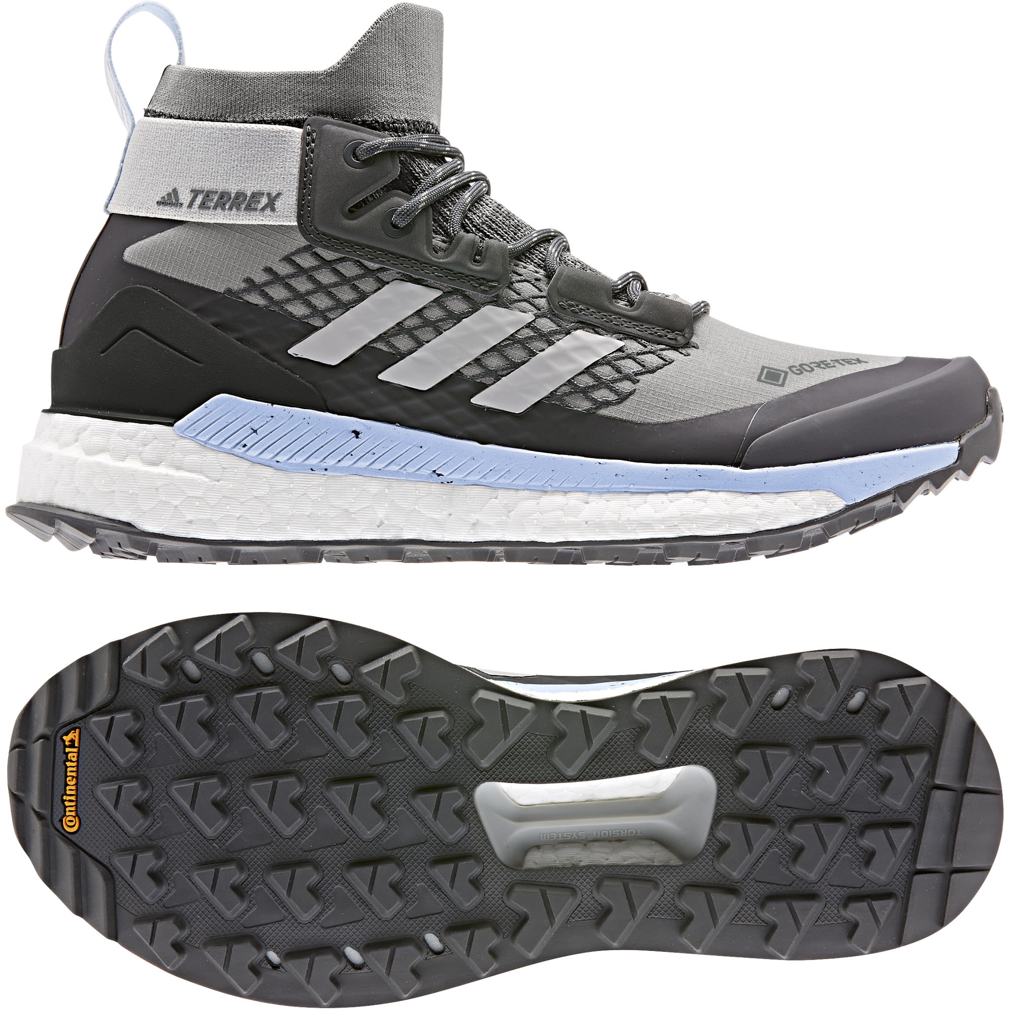adidas Terrex Free Hiker Gtx(R)(R) Grau- Female Gore-Tex(R) Hiking- und Approach-Schuhe- Grsse EU 41 1-3 - Farbe Solid Grey - Grey Two - Glow Blue