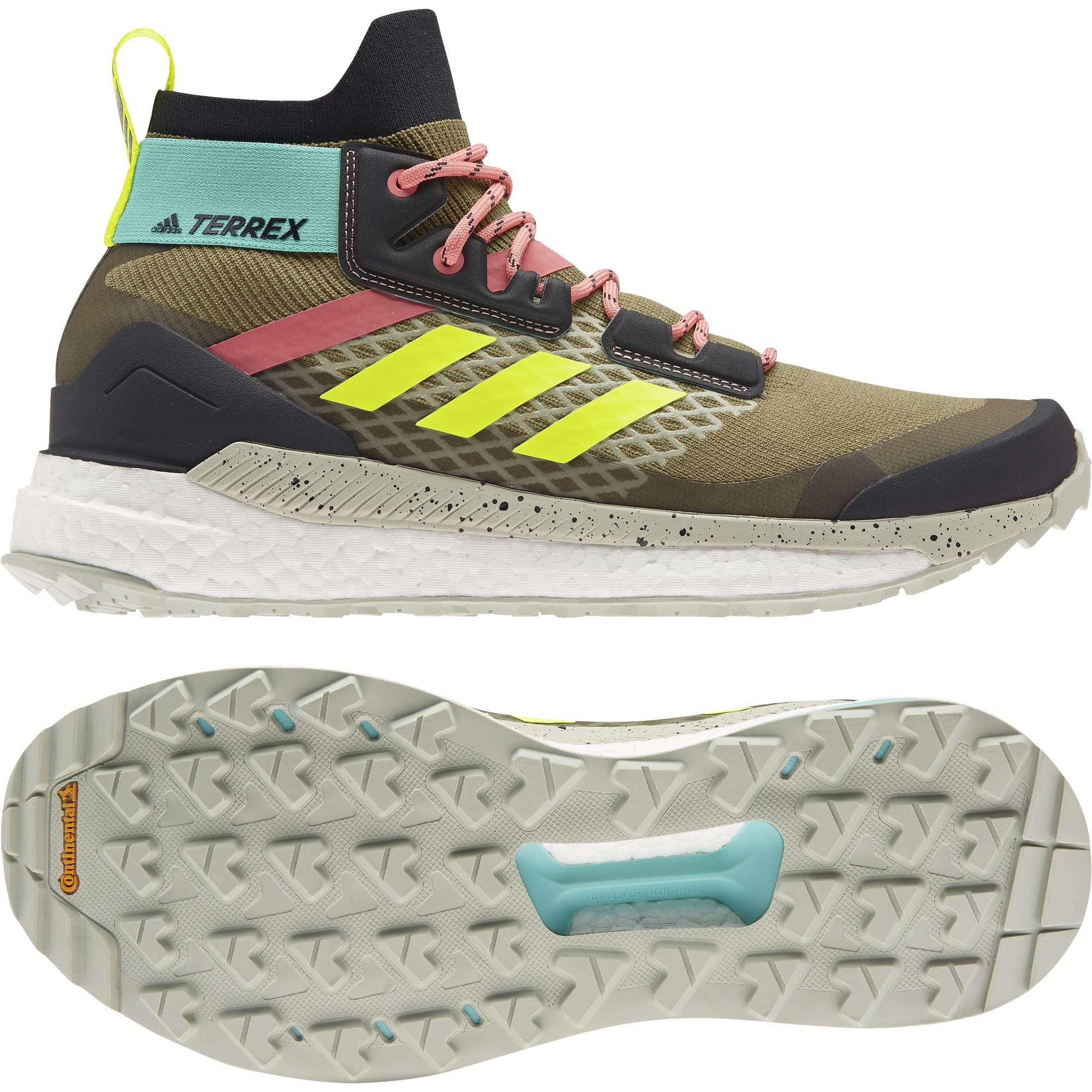 adidas Terrex Free Hiker Primeblue Oliv- Male Hiking- und Approach-Schuhe- Grsse EU 45 1-3 - Farbe Wild Moss - Core Black - Acid Mint