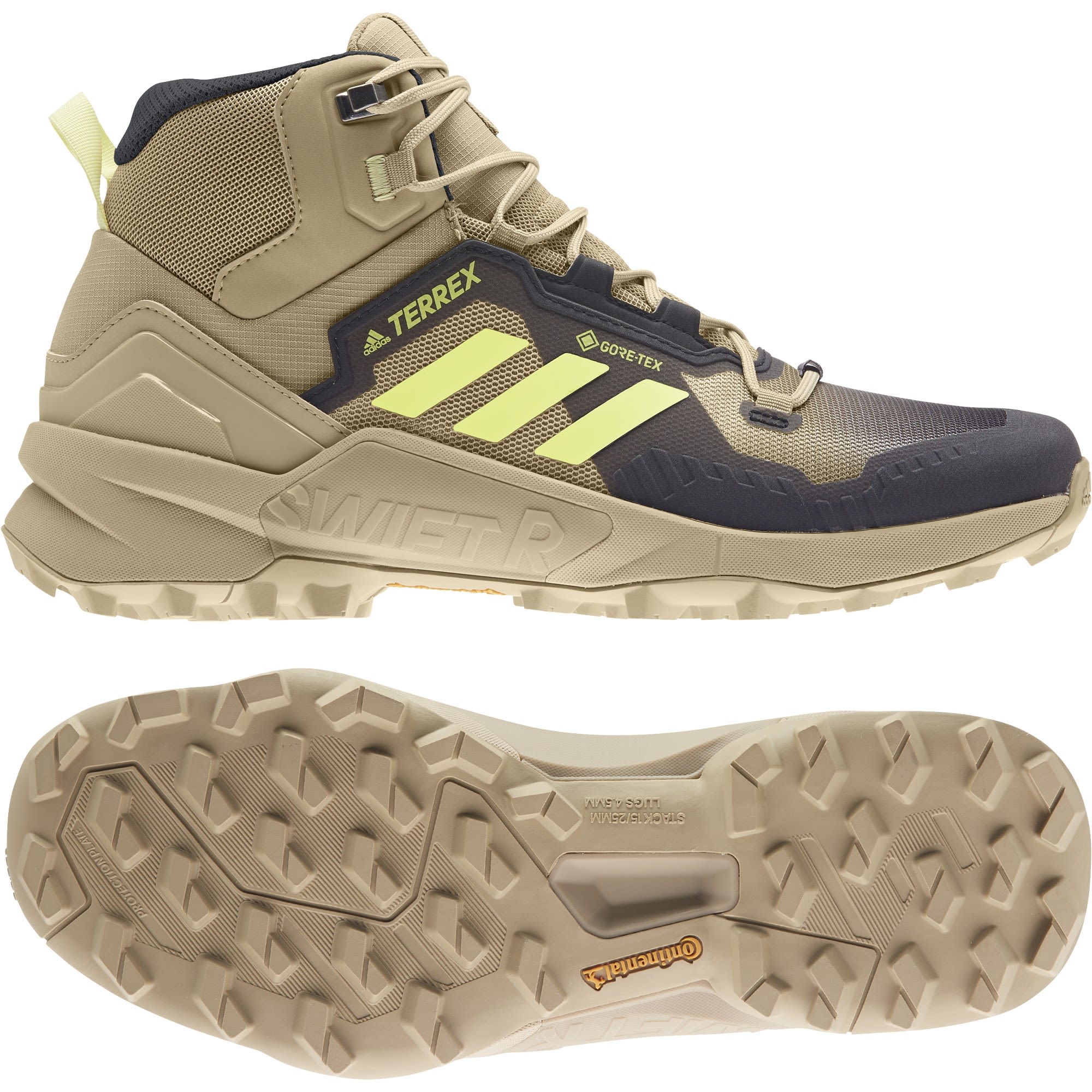 adidas Terrex Swift R3 Mid Gtx(R)(R) Braun- Male Gore-Tex(R) Hiking- und Approach-Schuhe- Grsse EU 43 1-3 - Farbe Beige Tone - Pulse Yellow - Core Black