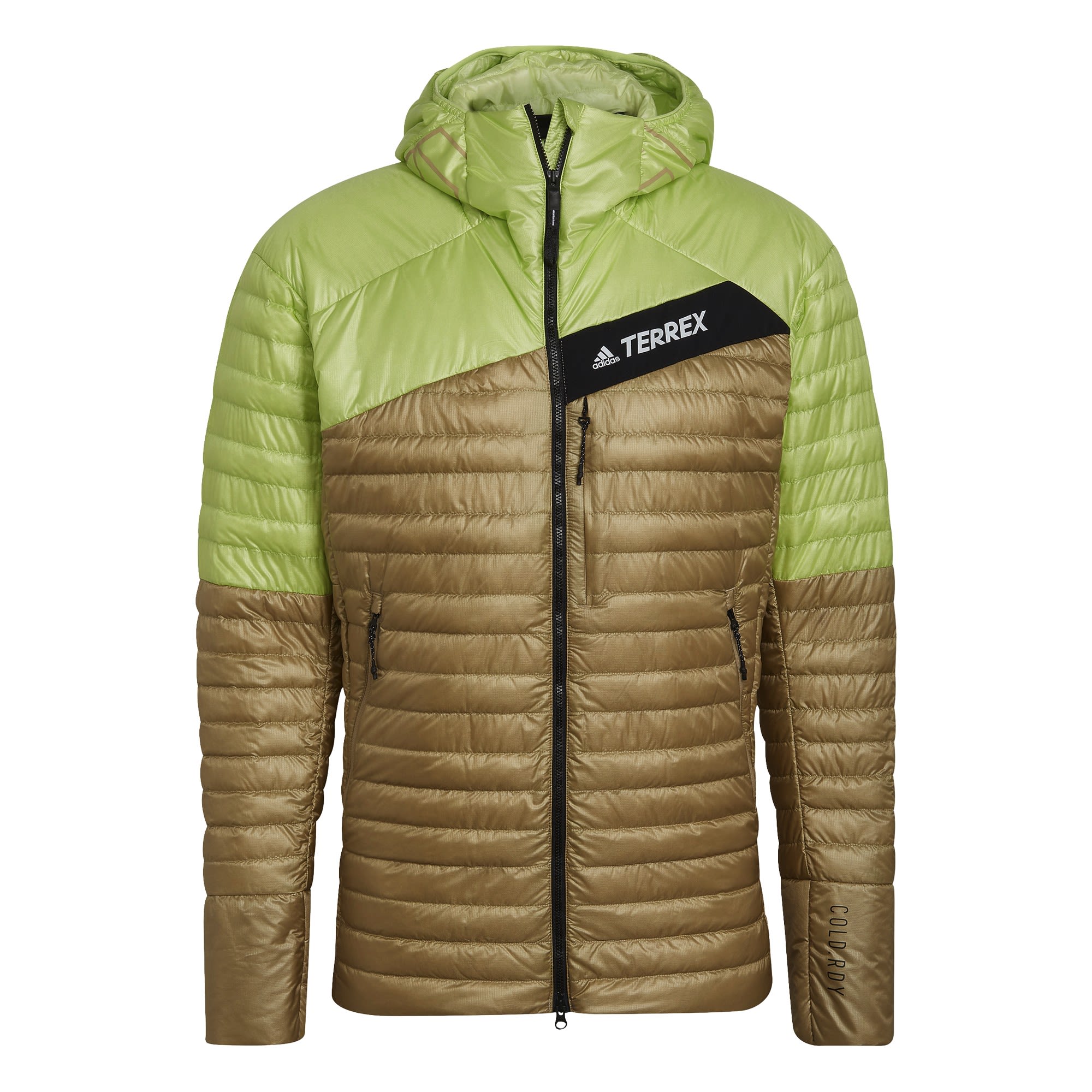 adidas Terrex Techrock Yearround Down Hooded Jacket Colorblock- Male Daunen Isolationsjacken- Grsse L - Farbe Beige Tone - Pulse Lime