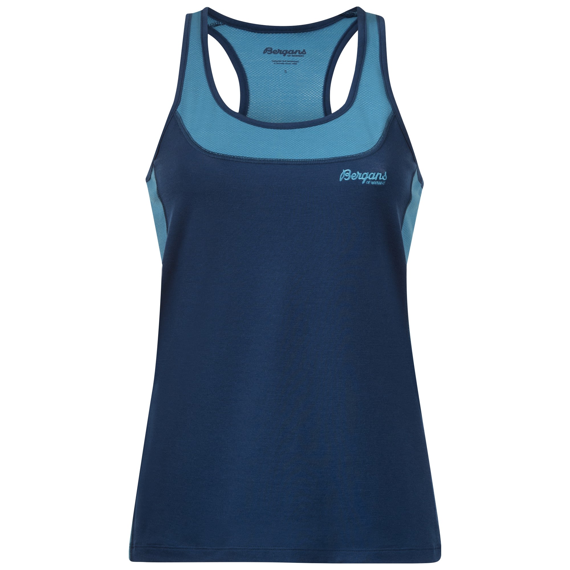 Bergans Cecilie Active Wool Singlet Blau- Female Merino T-Shirts- Grsse XS - Farbe Deep Sea Blue - Clear Ice Blue