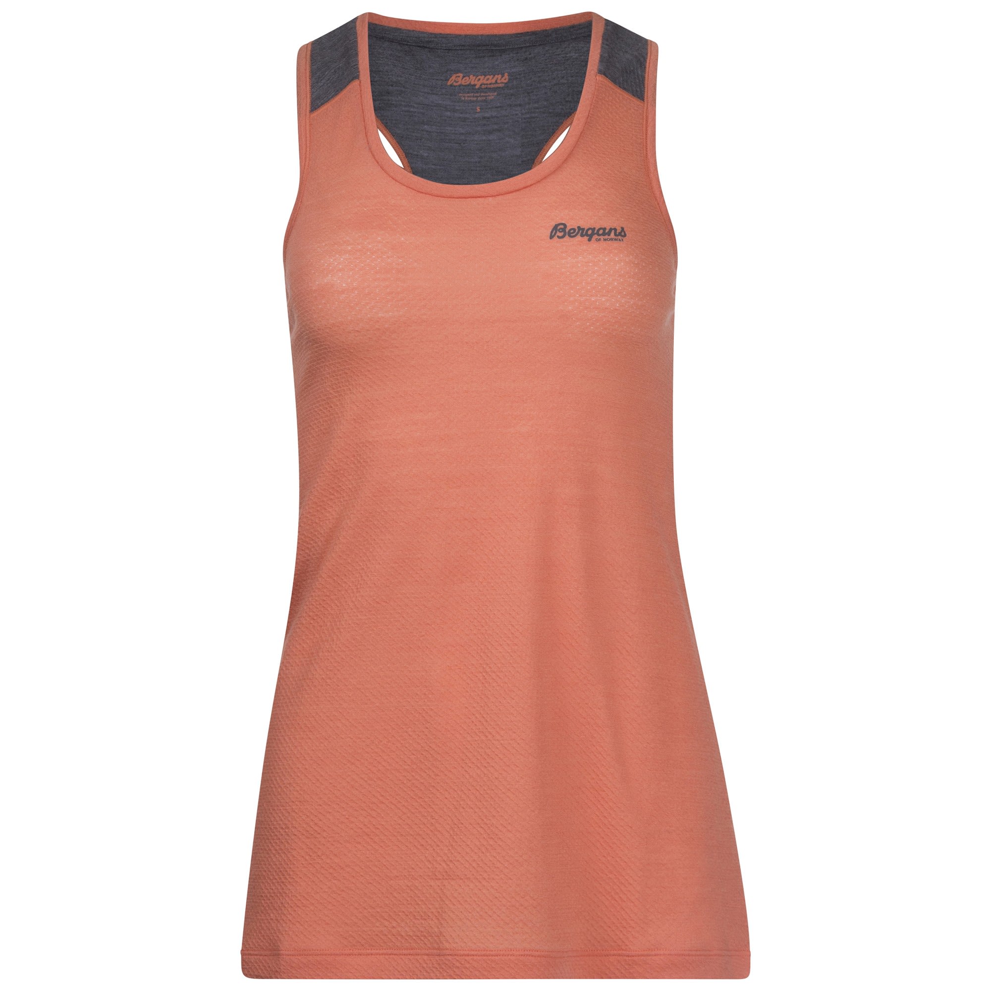 Bergans Floyen Wool Tanktop Orange- Female Merino Tops - rmellose Shirts- Grsse L - Farbe Cantaloupe - Solid Dark Grey