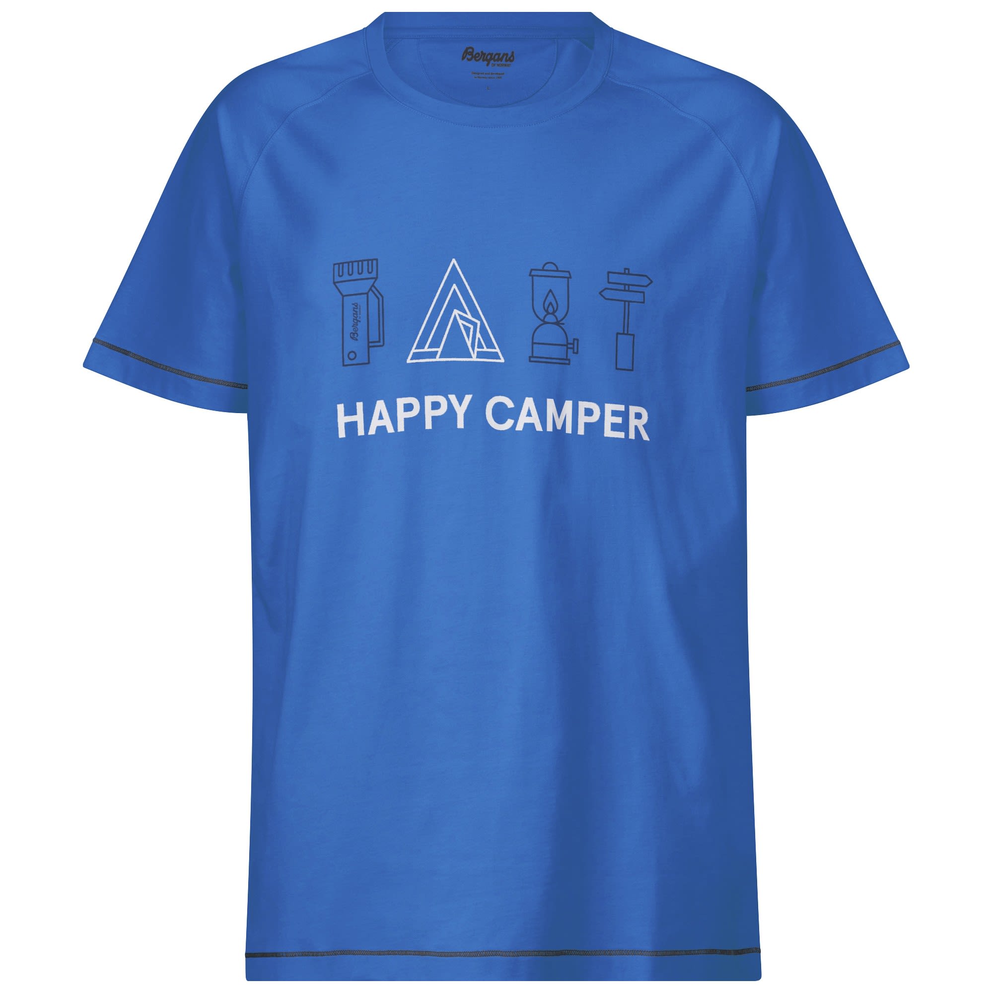 Bergans Happy Camper Tee Blau- Male Kurzarm-Shirts- Grsse S - Farbe Athens Blue - Silver Grey