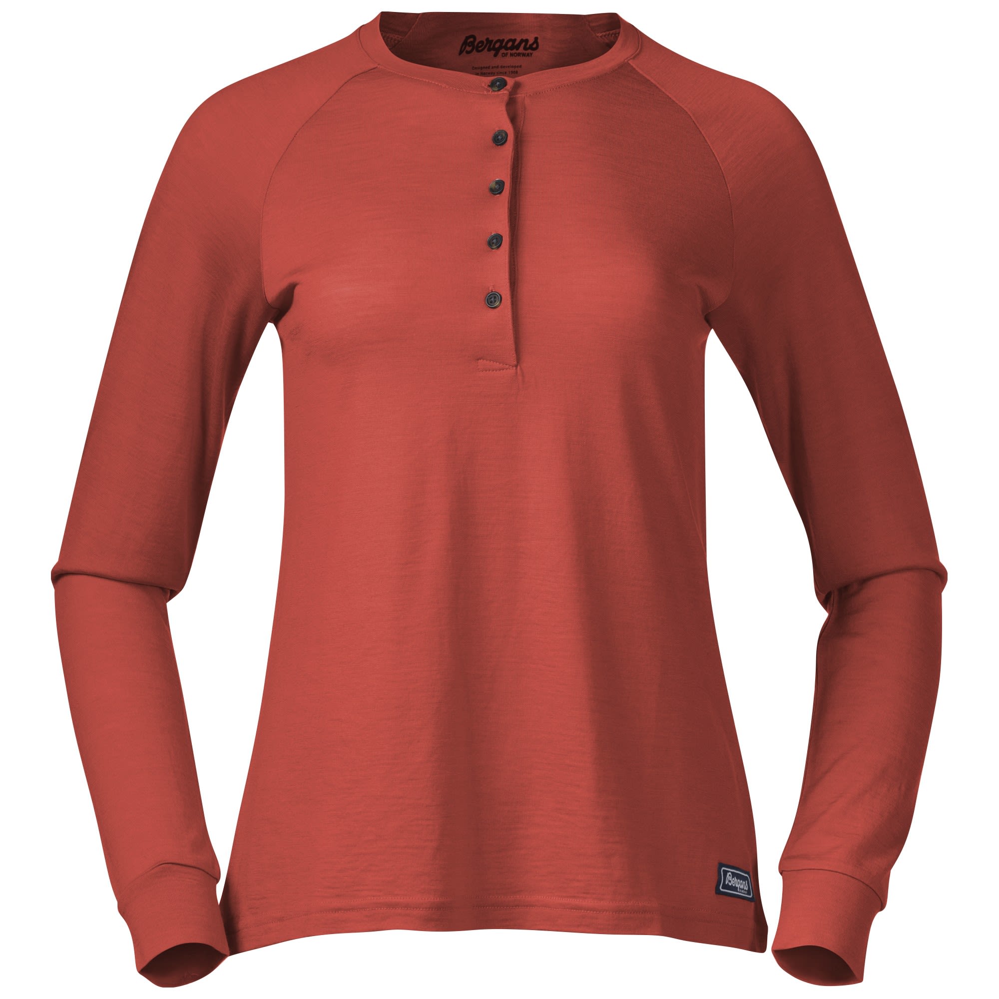 Bergans Lysebu Wool Henley Orange- Female Merino Langarm-Shirts- Grsse XS - Farbe Brick