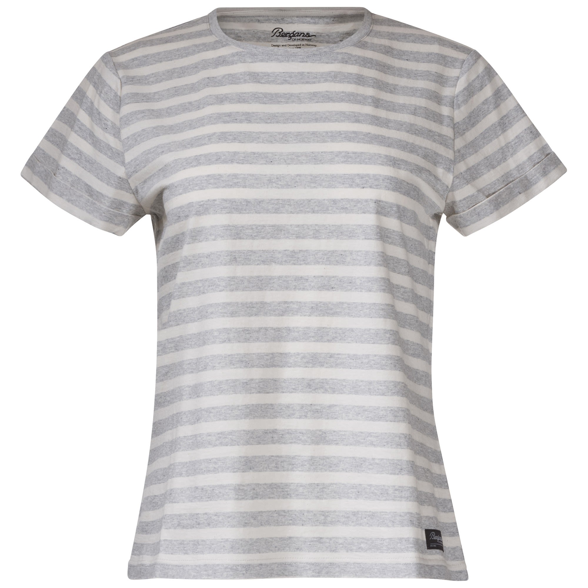 Bergans Oslo RE-Cotton Tee Gestreift - Grau - Weiss- Female T-Shirts- Grsse XS - Farbe Vanilla White - Grey Melange Striped