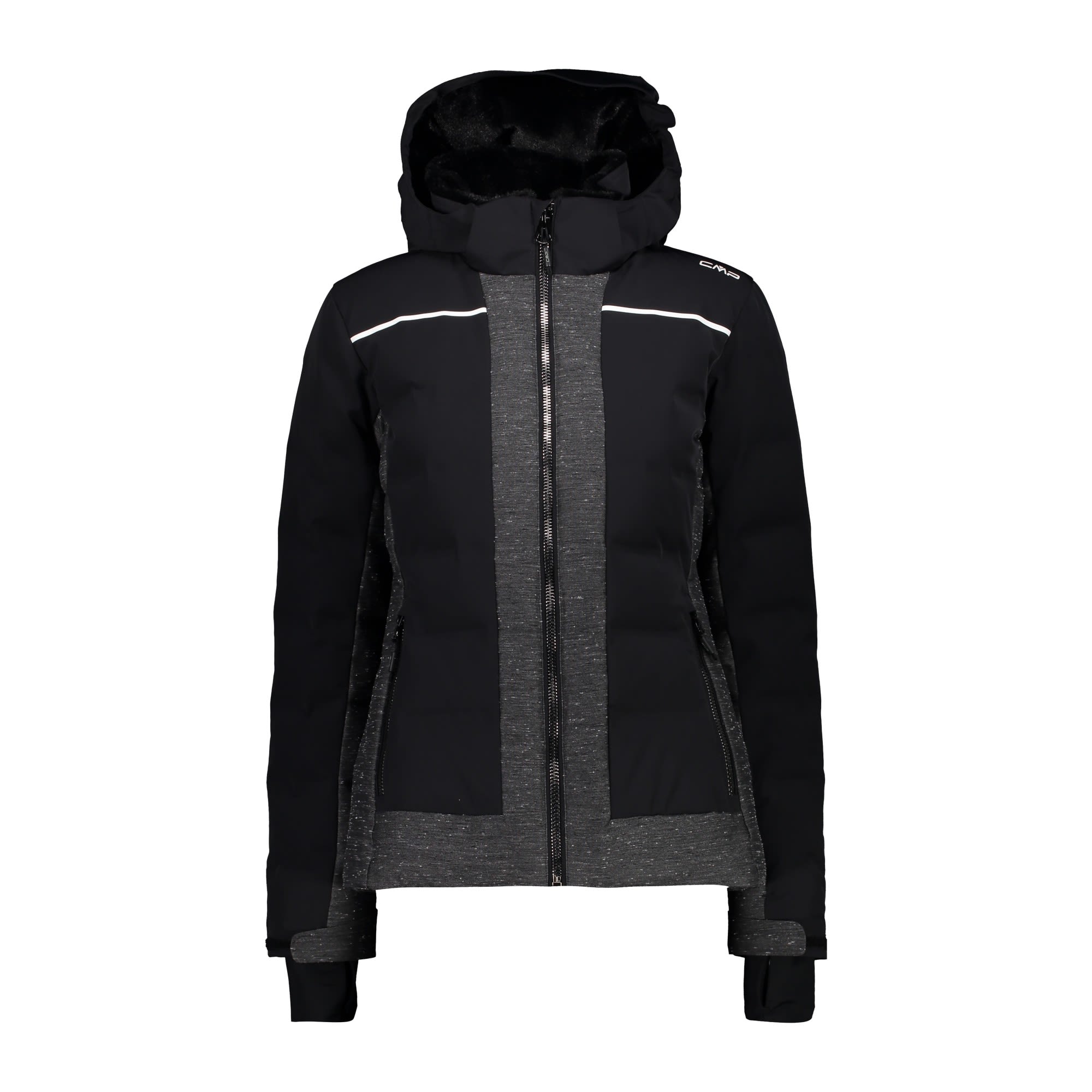 CMP Jacket Zip Hood Stripe Schwarz- Female Daunen Isolationsjacken- Grsse 38 - Farbe Nero