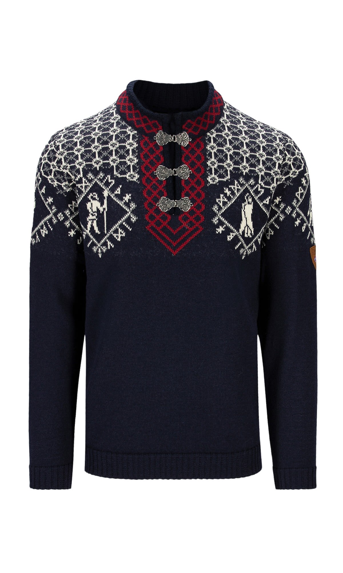 Dale Of Norway Hodur Sweater Blau- Male Merino Sweaters und Hoodies- Grsse S - Farbe Navy - Offwhite - Red Rose