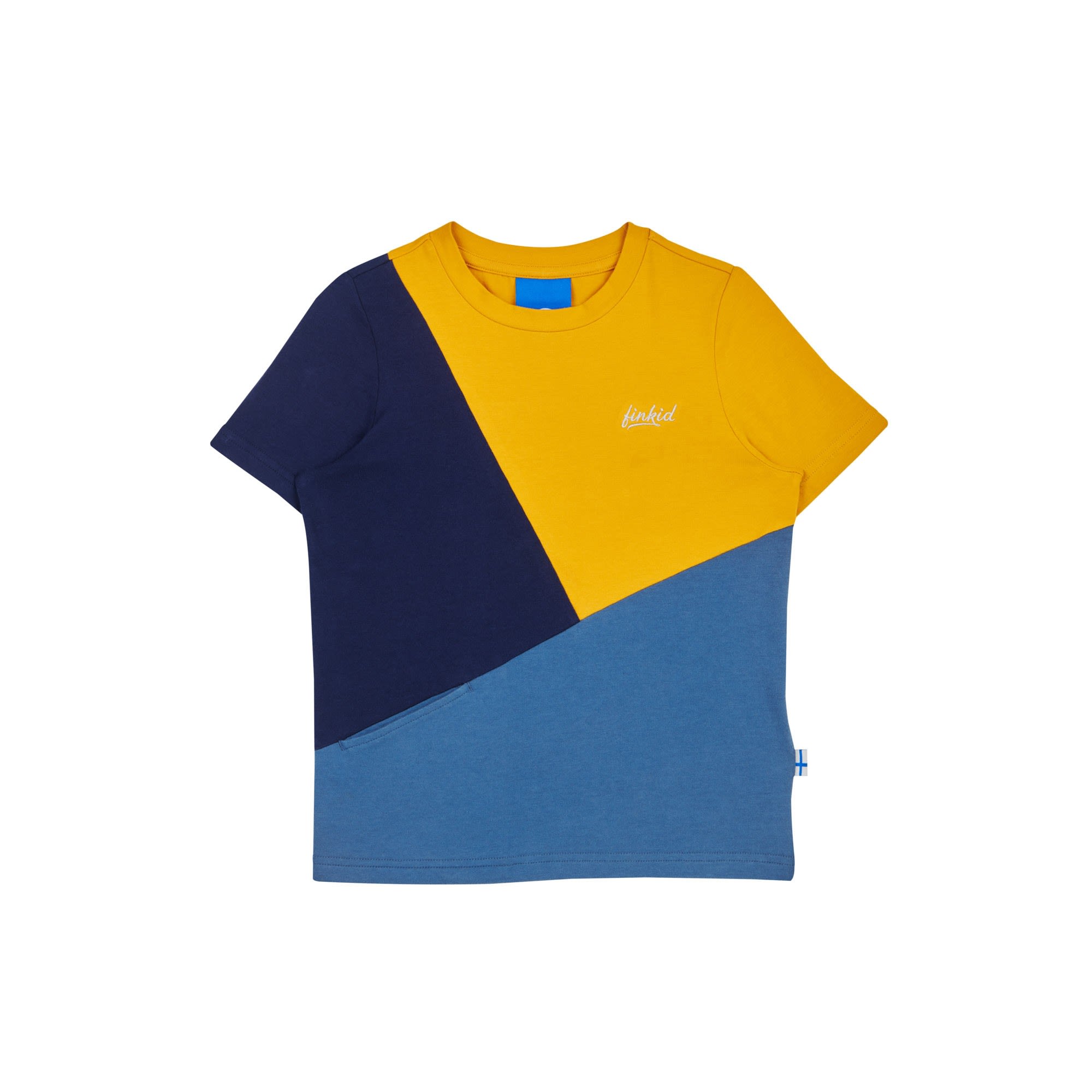 Finkid Ankkuri Colorblock - Blau - Gelb- Kurzarm-Shirts- Grsse 80 - 90 - Farbe Golden Yellow - Real Teal unter Finkid