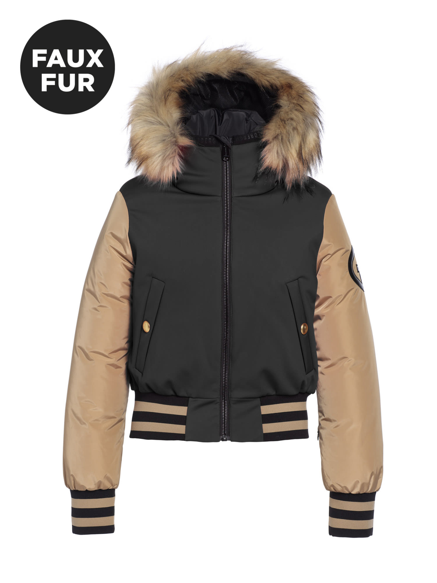 Goldbergh College Jacket Faux Fur Colorblock - Braun - Schwarz- Female Daunen Anoraks- Grsse 40 - Farbe Black