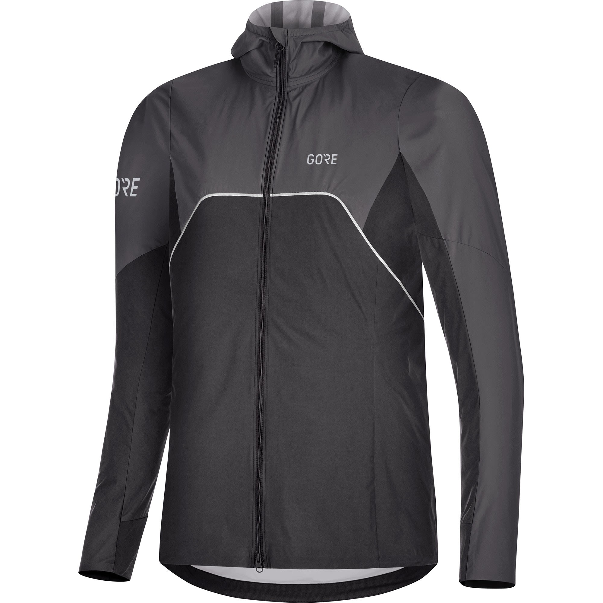 Gore R7 Partial Gore-Tex Infinium Hooded Jacket Colorblock- Female Gore-Tex(R) Windbreaker- Grsse 36 - Farbe Black - Terra Grey
