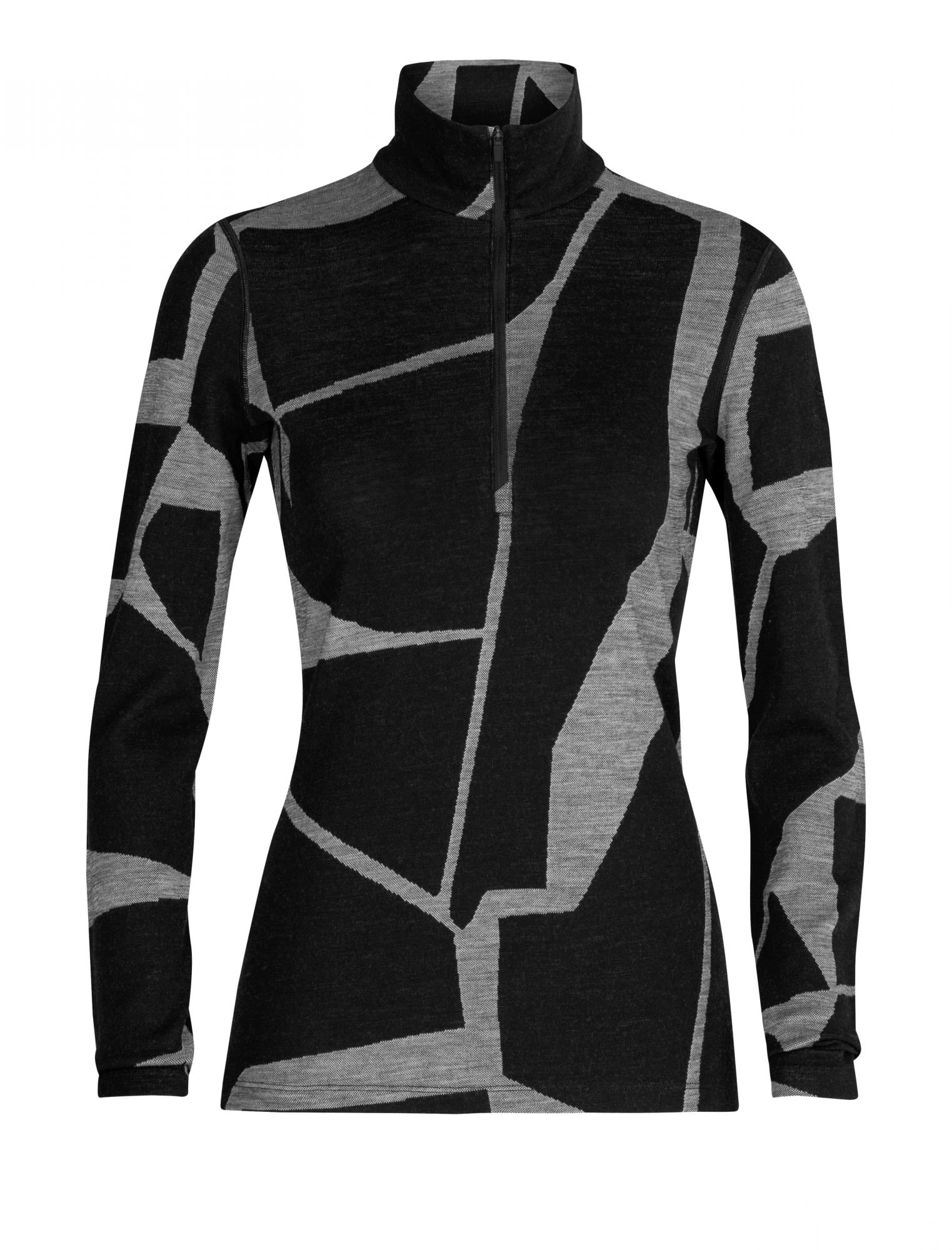 Icebreaker 250 Vertex Half Zip Fractured Landscapes Schwarz- Female Merino Langarm-Shirts- Grsse XS - Farbe Black - Jet Hthr