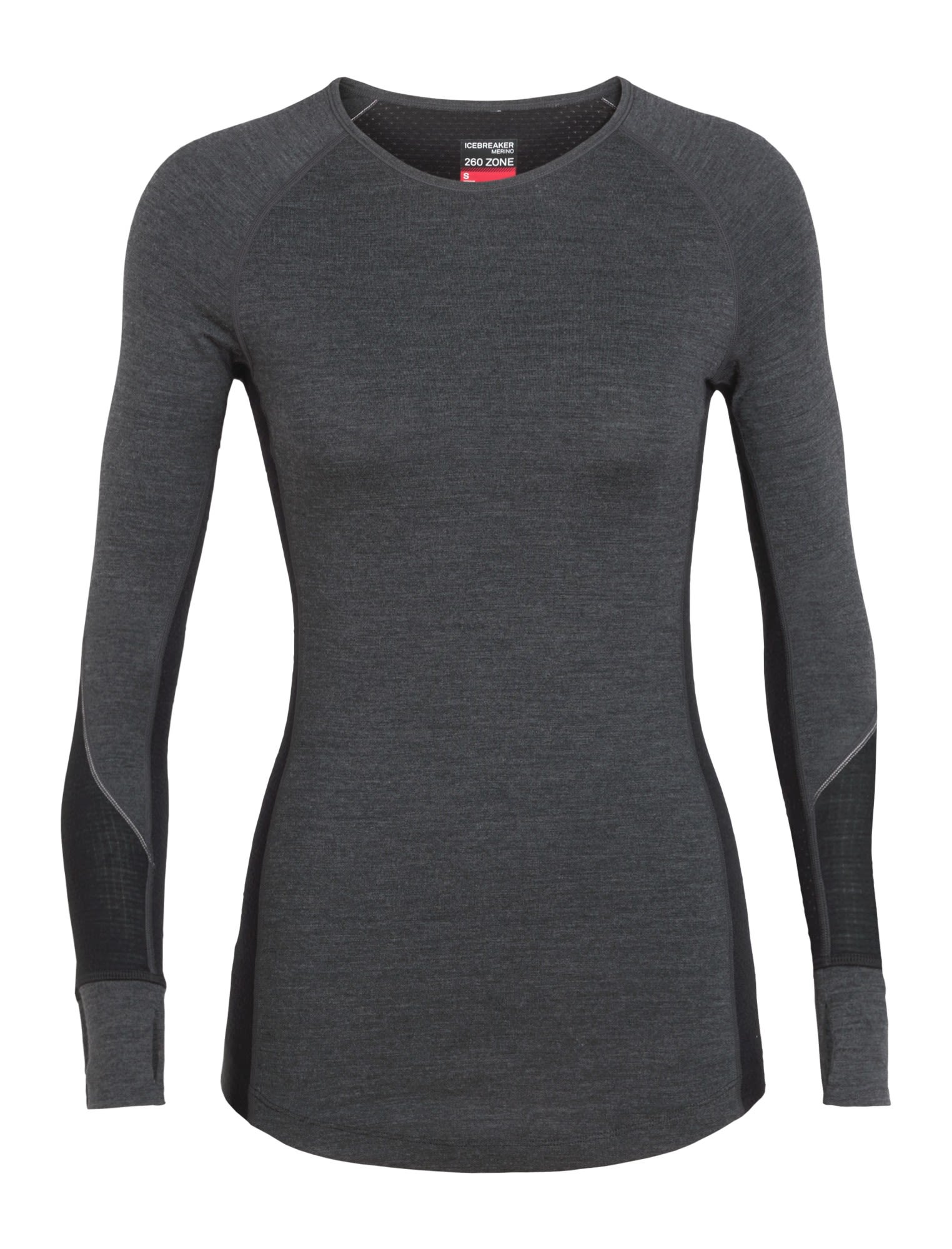 Icebreaker 260 Zone Long-Sleeve Crewe Grau- Female Merino Unterwsche- Grsse XS - Farbe Jet Hthr - Black
