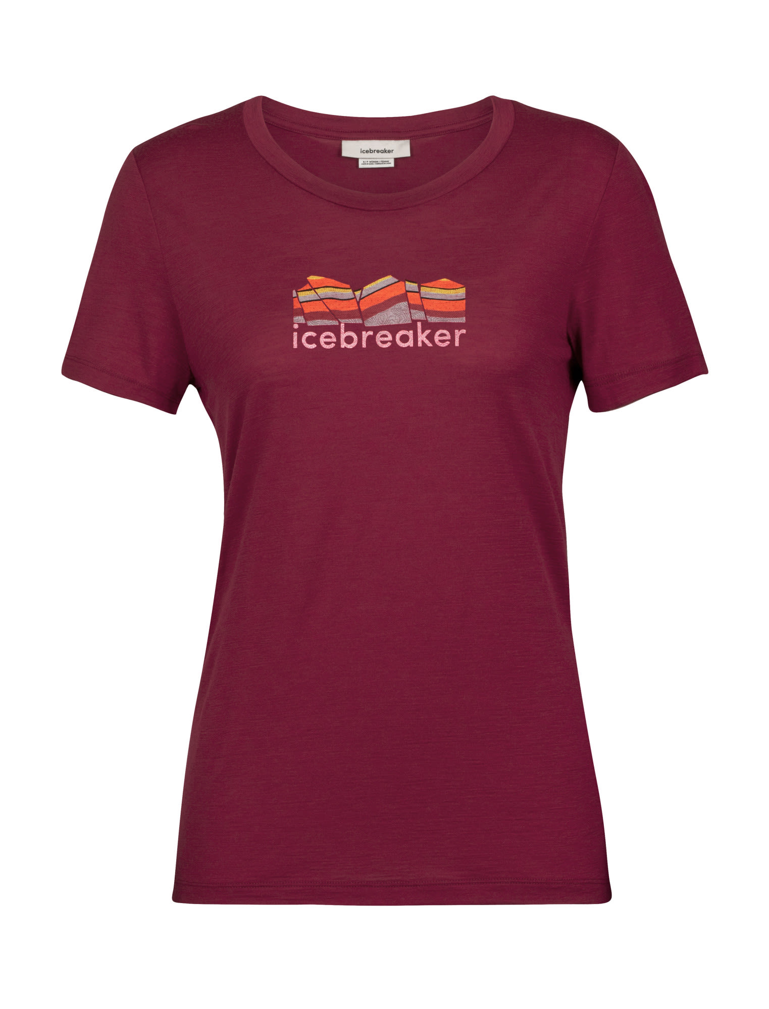 Icebreaker Tech Lite II Short-Sleeve Tee Mountain Geology Rot- Female Merino Kurzarm-Shirts- Grsse S - Farbe Cherry