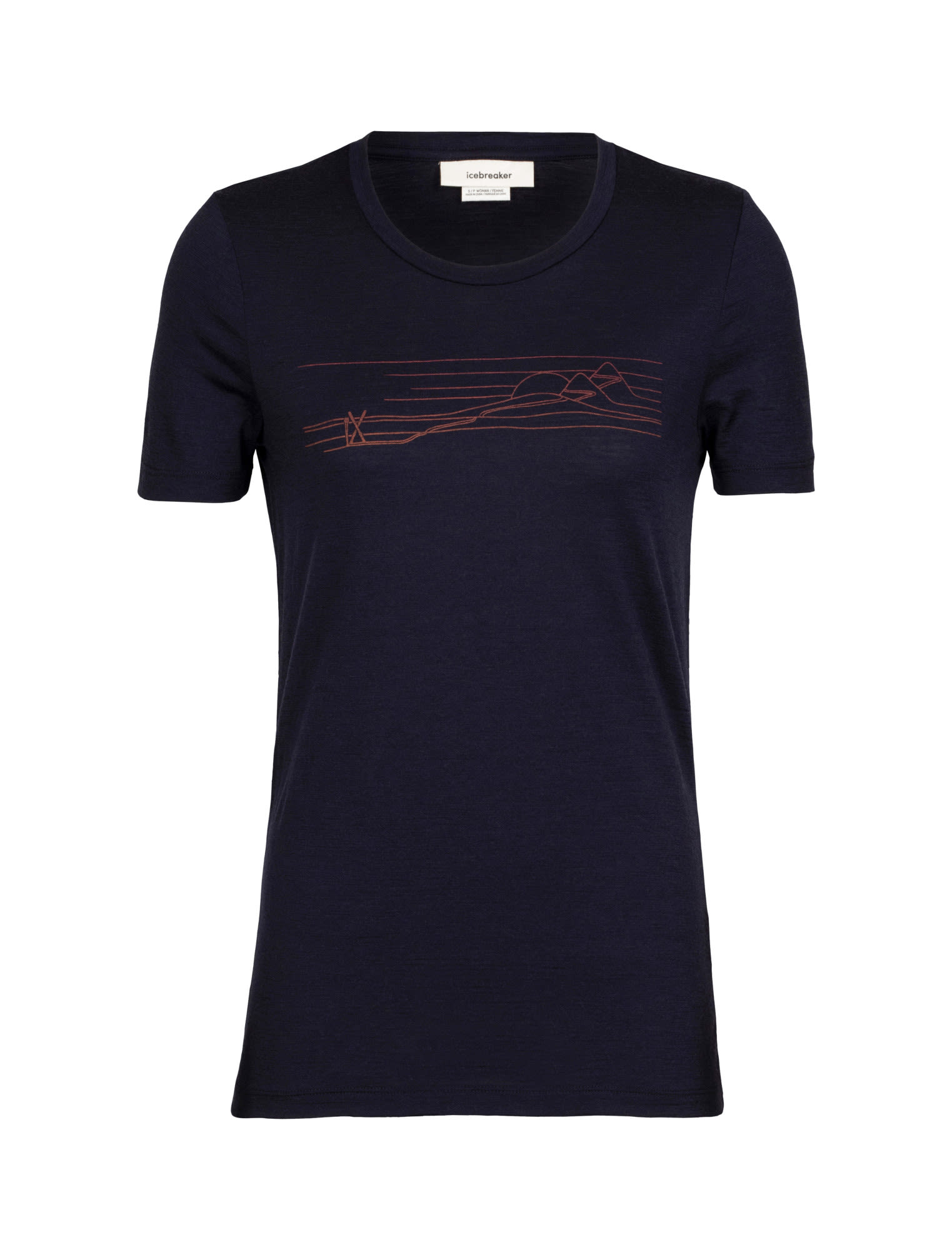 Icebreaker Tech Lite II Short-Sleeve Tee Ski Stripes Blau- Female Merino Kurzarm-Shirts- Grsse XS - Farbe Midnight Navy