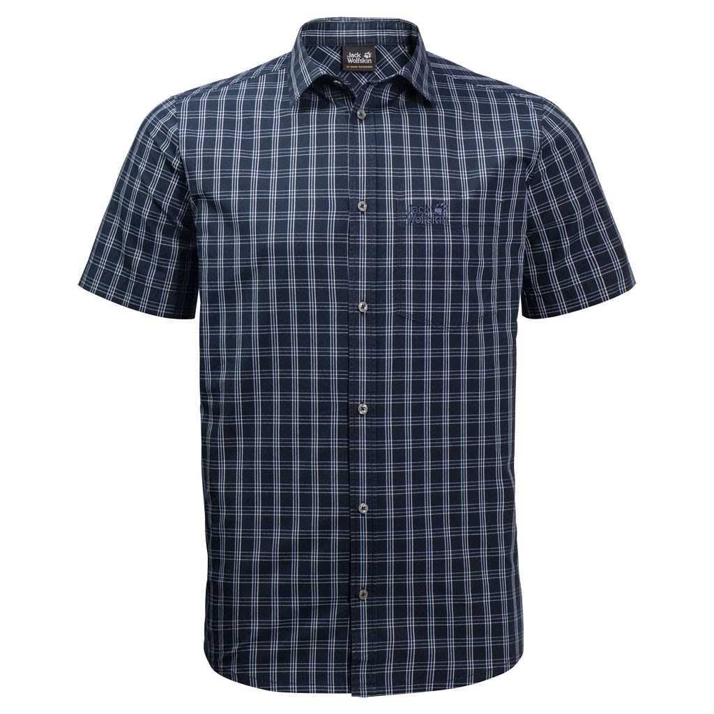 Jack Wolfskin Hot Springs Shirt Kariert - Blau- Male Kurzarm-Hemden- Grsse S - Farbe Night Blue Checks