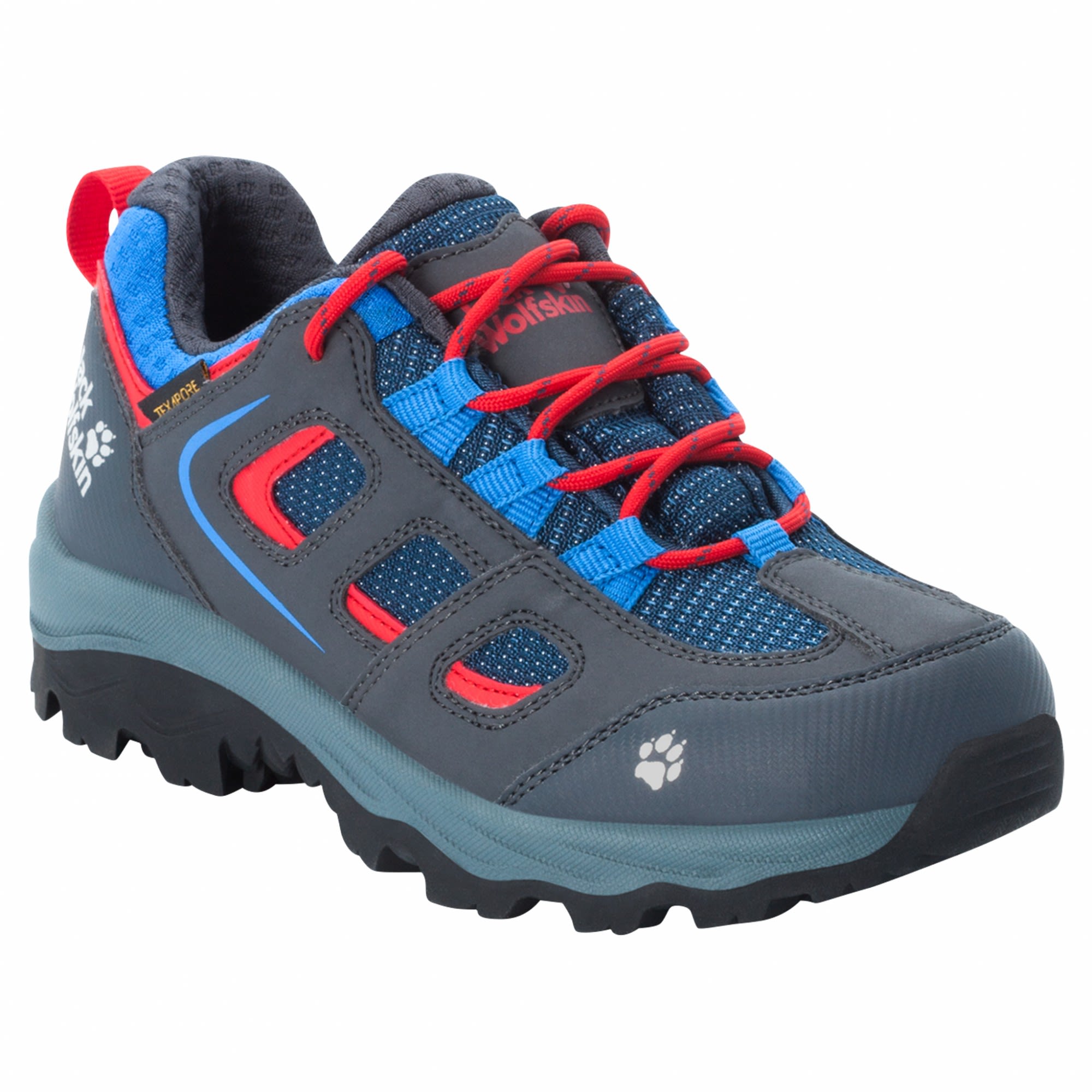 Jack Wolfskin Kids Vojo Texapore Low Grau- Hiking- und Approachschuhe- Grsse EU 32 - Farbe Blue - Red