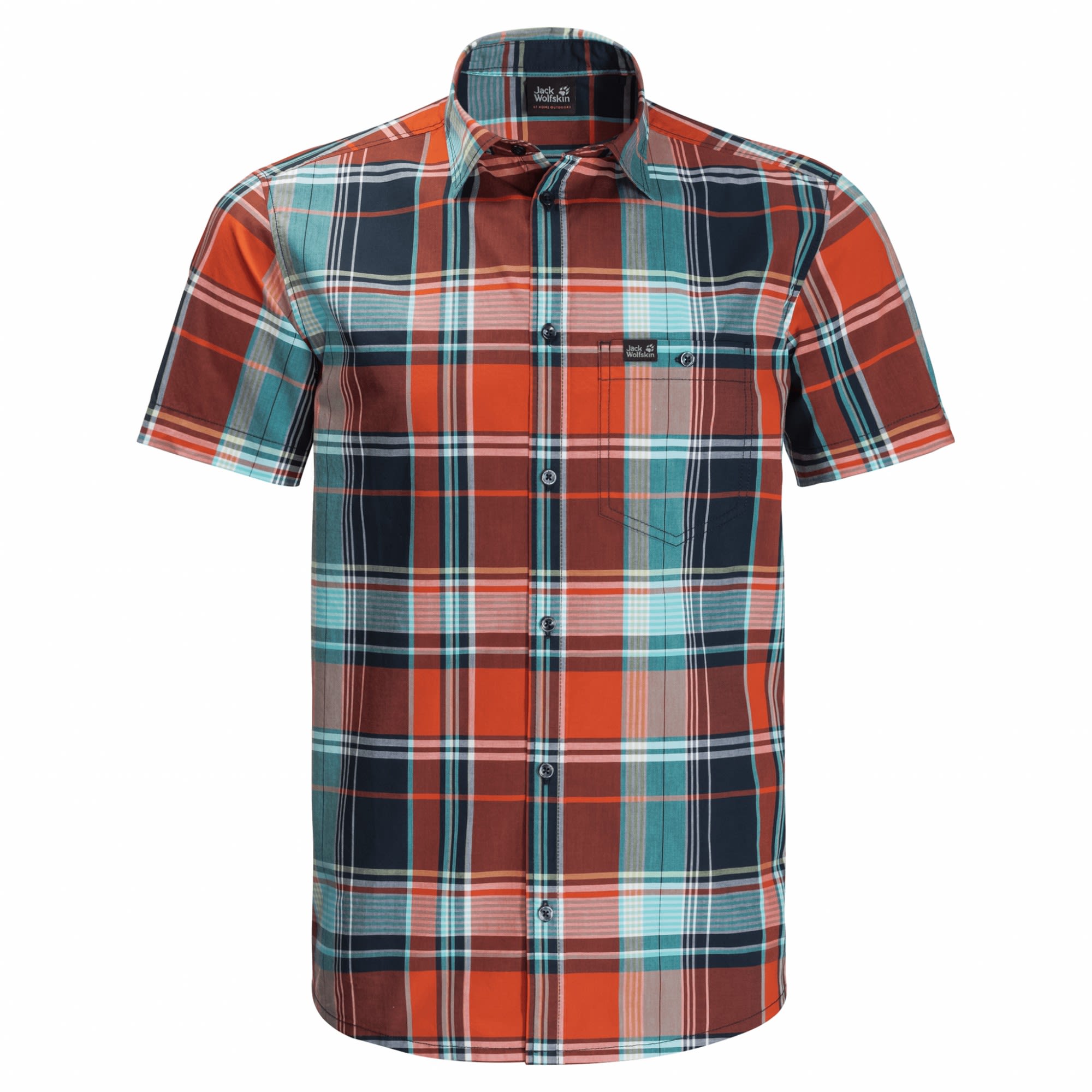Jack Wolfskin Little Lake Shirt Kariert - Blau - Rot- Male Kurzarm-Hemden- Grsse S - Farbe Chili Checks