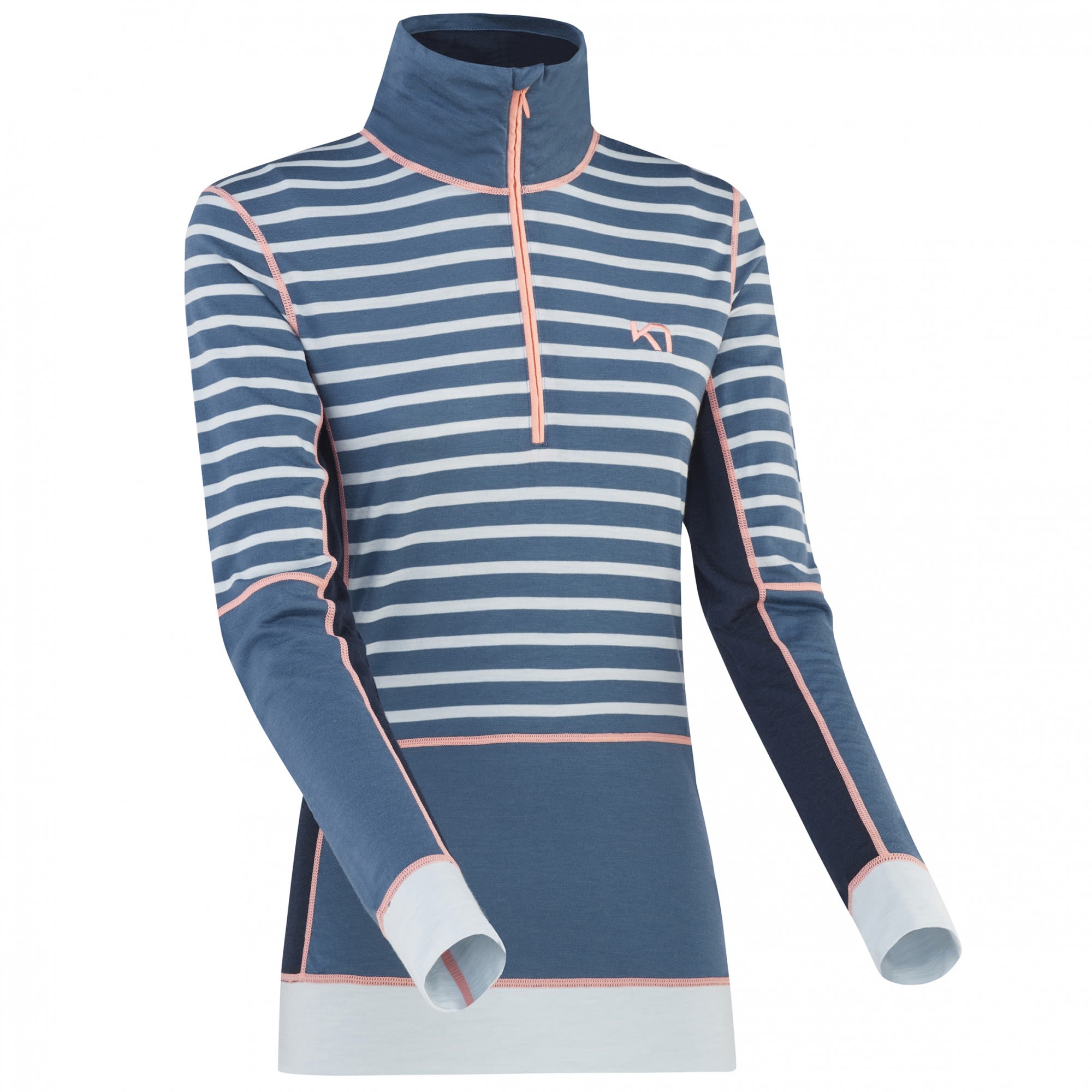 Kari Traa Klara Half-Zip Gestreift - Blau- Female Merino Langarm-Shirts- Grsse XS - Farbe Sail