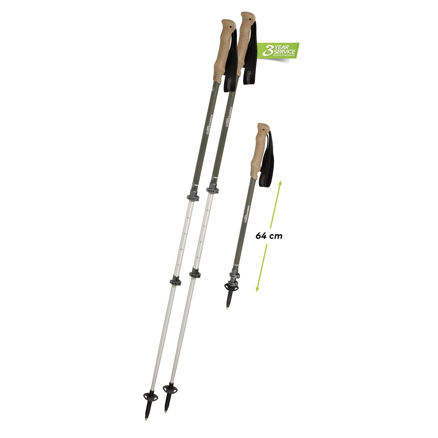 Komperdell Ridgehiker Cork Powerlock Grau - Grn- Wander- und Trekkingstcke- Grsse 105 - 140 cm - Farbe Green - Silver