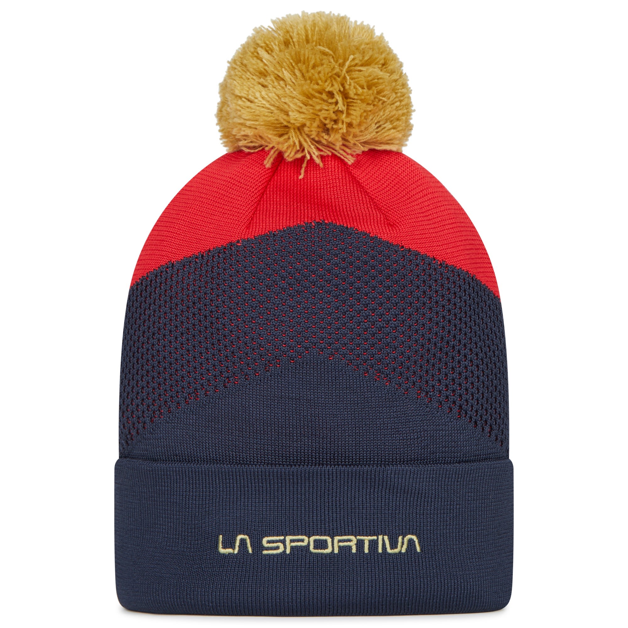 La Sportiva Knitty Beanie Colorblock - Blau- Kopfbedeckungen- Grsse L - Farbe Night Blue - Tango Red