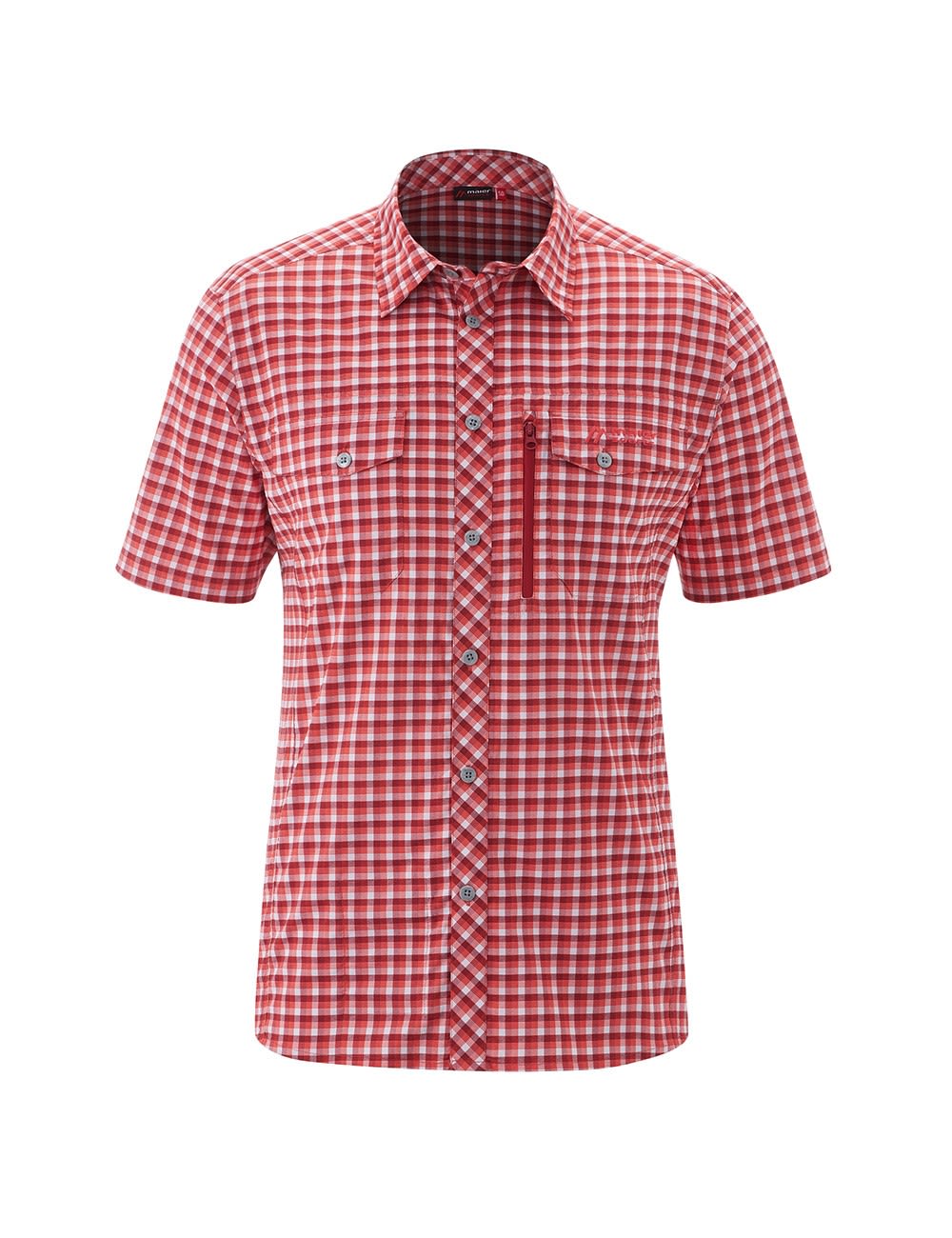 Maier Sports Peyo S-S Kariert - Rot- Male Hemden- Grsse 48 - Farbe Red - White Check