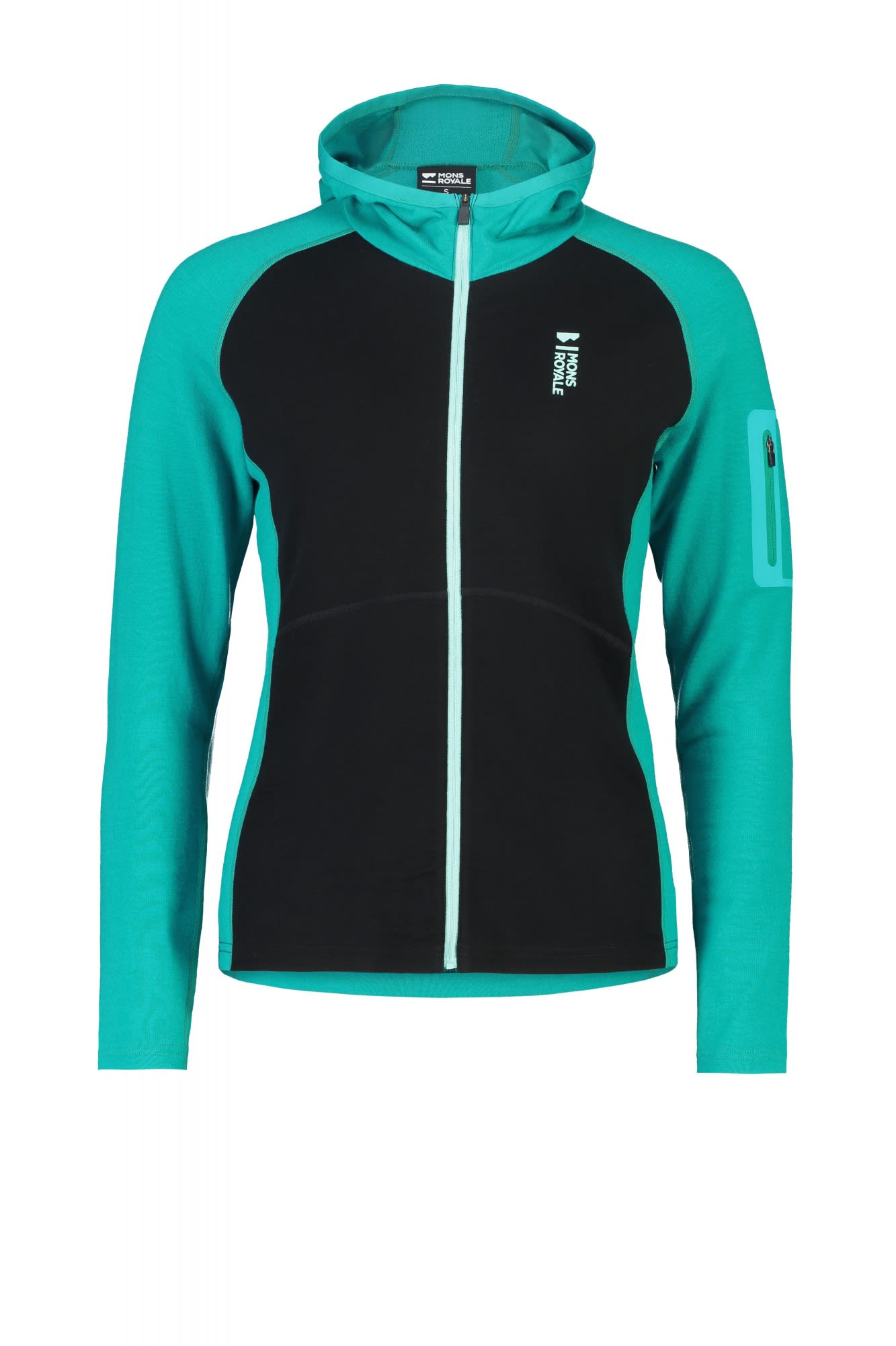 Mons Royale Ascend Midi Full Zip Hood Colorblock- Female Merino Winterjacken- Grsse XS - Farbe Marina - Black