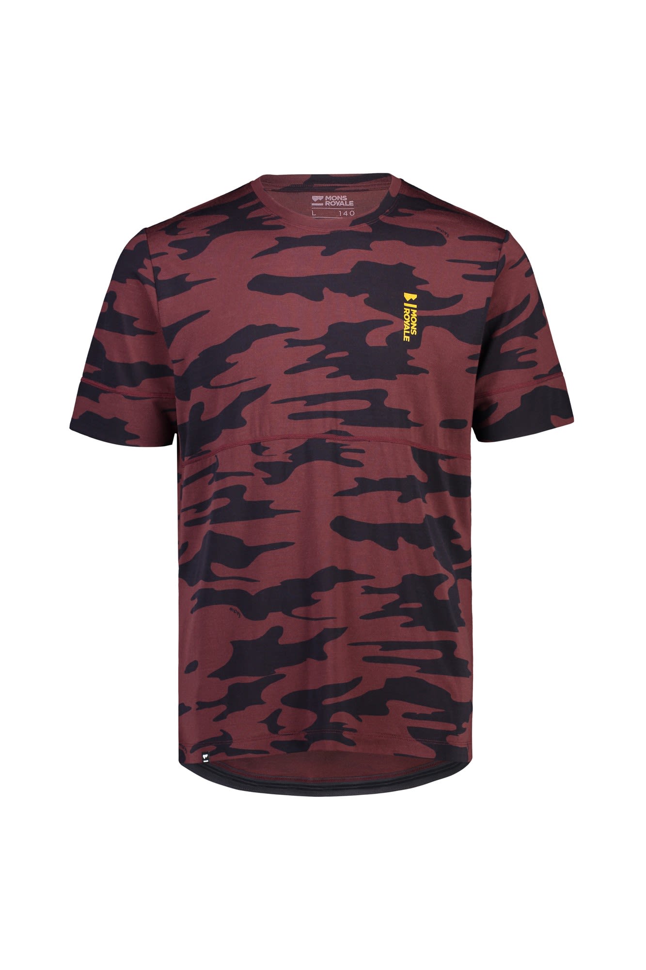 Mons Royale Cadence Tee Print Rot- Male Merino Kurzarm-Shirts- Grsse S - Farbe Chocolate Camo