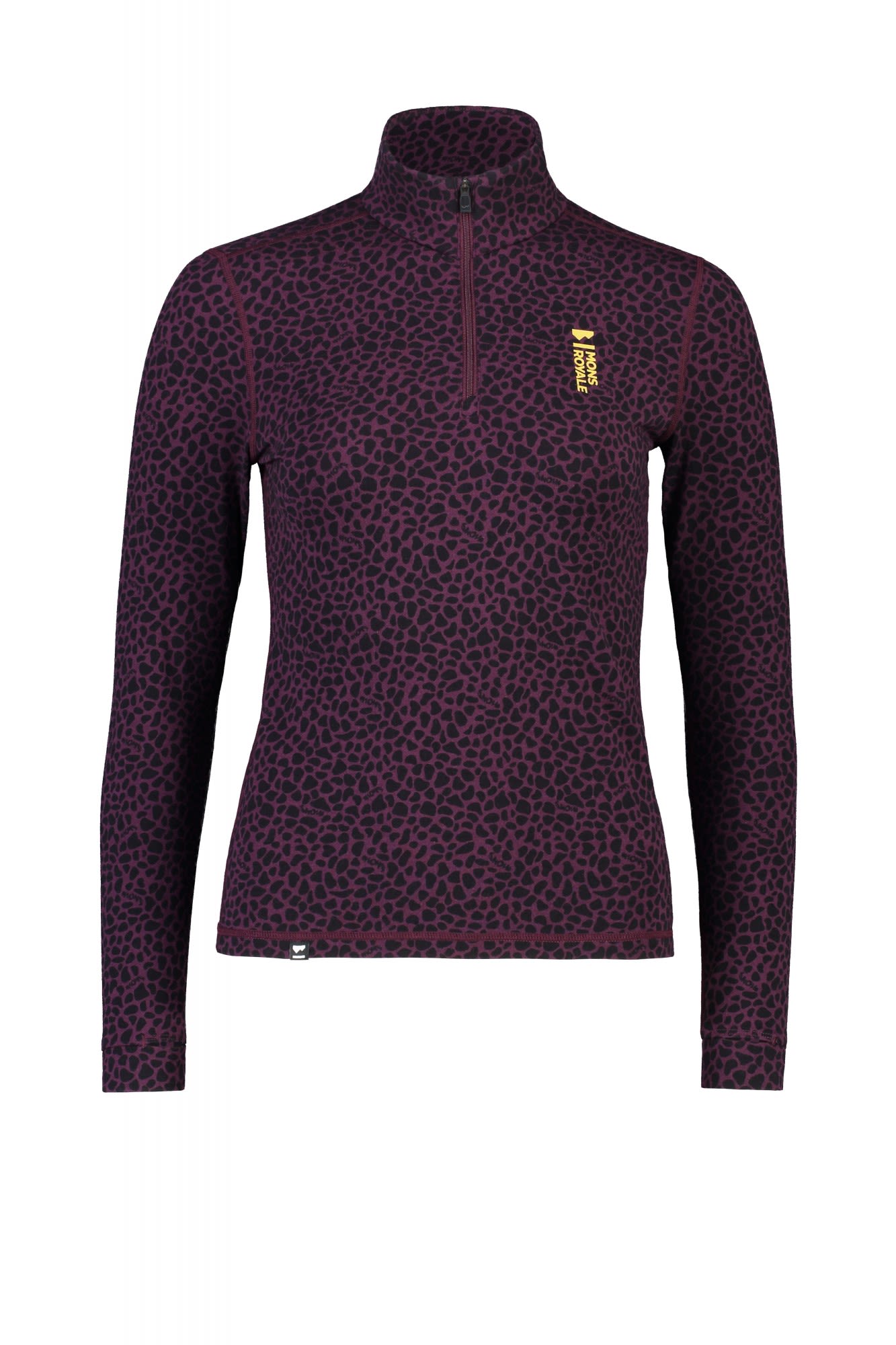 Mons Royale Cascade 1-4 Zip Print Lila- Female Merino Langarm-Shirts- Grsse S - Farbe Winter Leopard