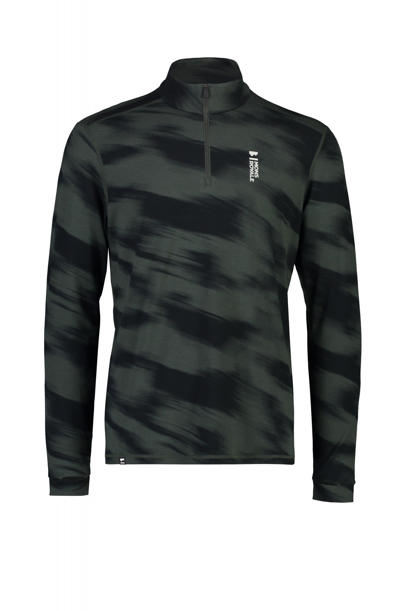 Mons Royale Cascade 1-4 Zip Print Oliv- Male Merino Langarm-Shirts- Grsse M - Farbe Rosin Motion