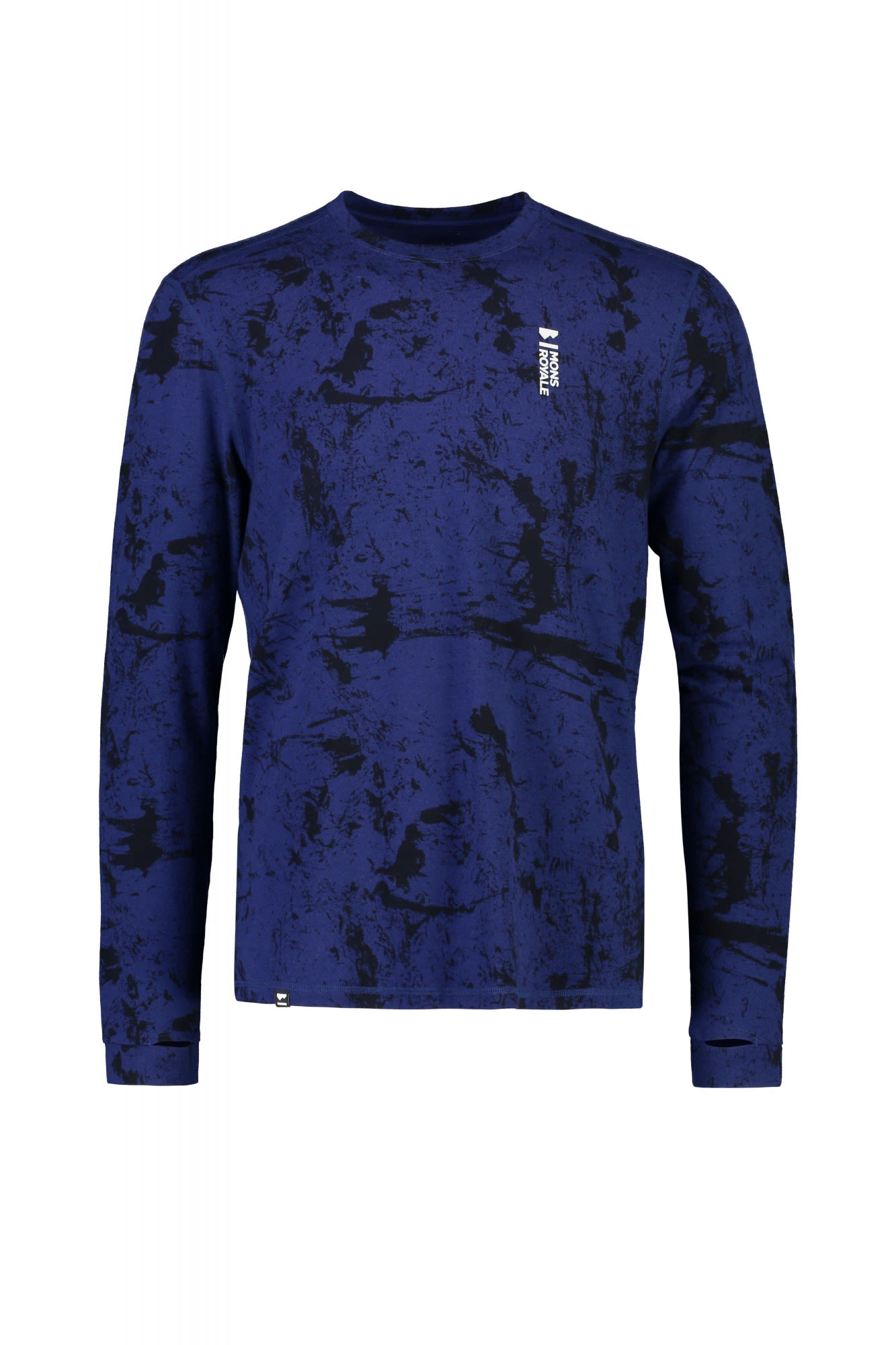 Mons Royale Cascade Long-Sleeve Print Blau- Male Merino Langarm-Shirts- Grsse S - Farbe Elemental Camo
