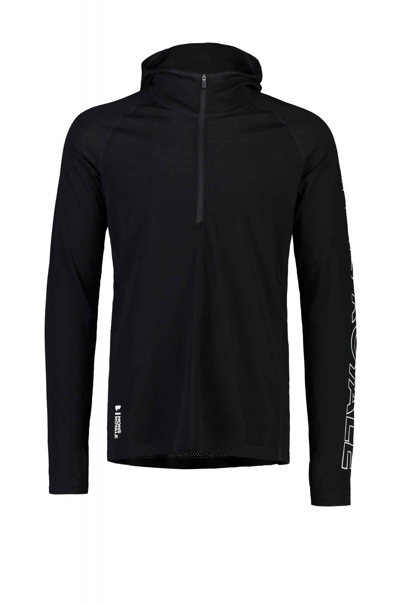 Mons Royale Temple Tech Hood Schwarz- Male Merino Kurzarm-Shirts und Tops- Grsse S - Farbe Black