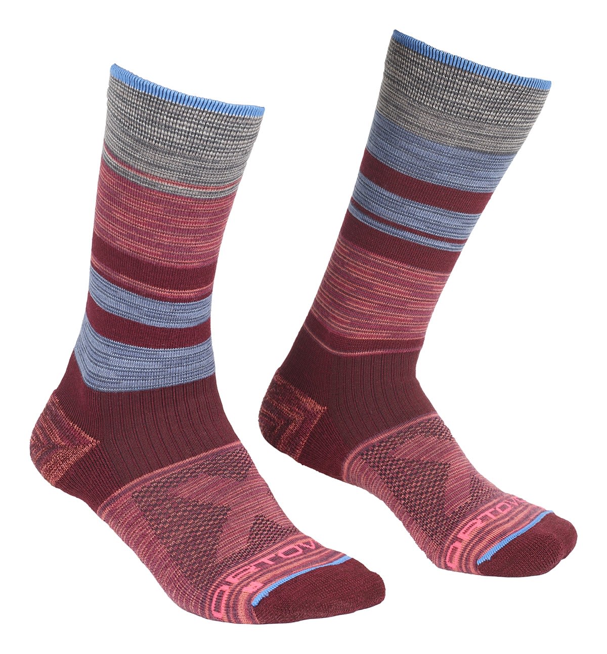 Ortovox All Mountain Mid Socks Gestreift - Rot- Female Merino Wander- und Trekkingsocken- Grsse 35 - 38 - Farbe Multicolour