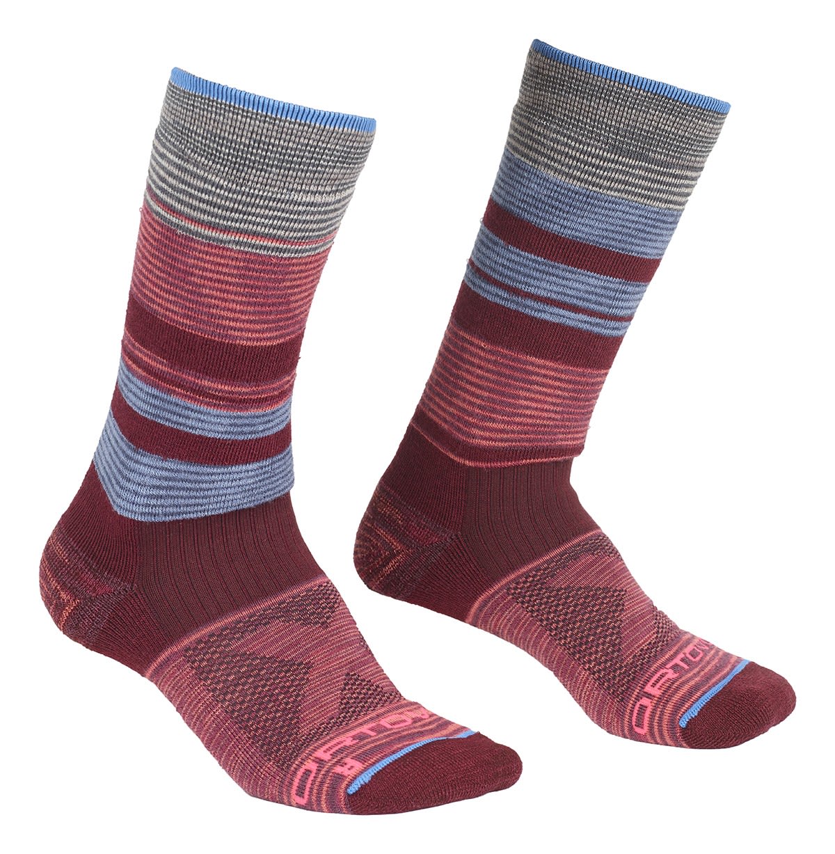 Ortovox All Mountain Mid Warm Socks Gestreift - Rot- Female Merino Socken- Grsse 35 - 38 - Farbe Multicolour