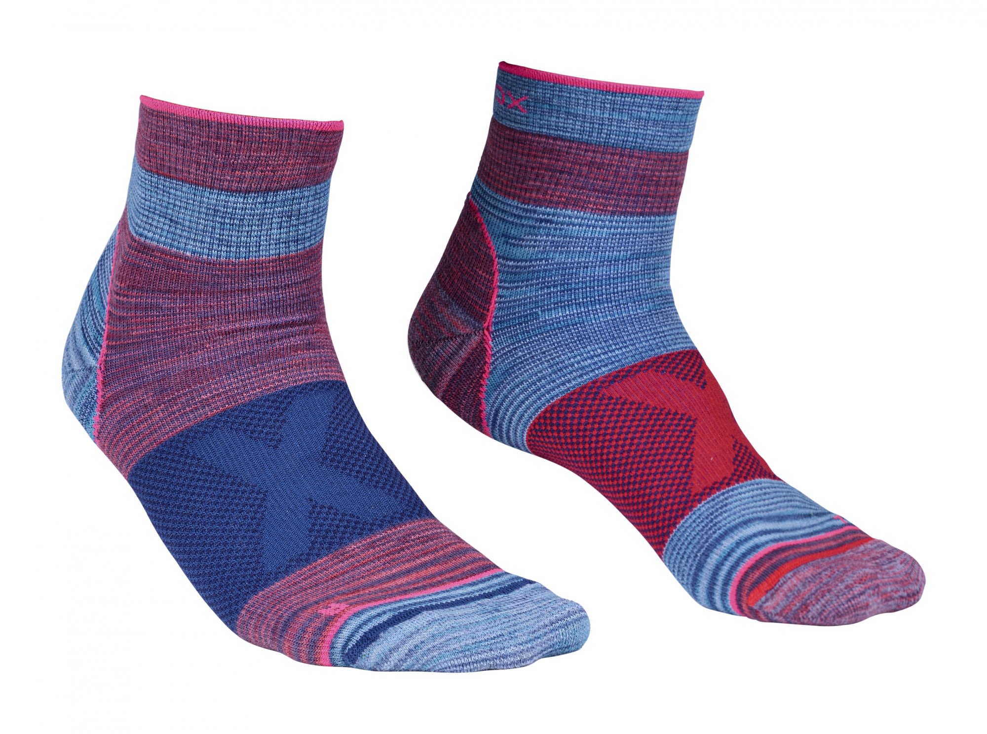 Ortovox Alpinist Quarter Socks Blau - Rot- Female Merino Socken- Grsse 35 - 38 - Farbe Hot Coral