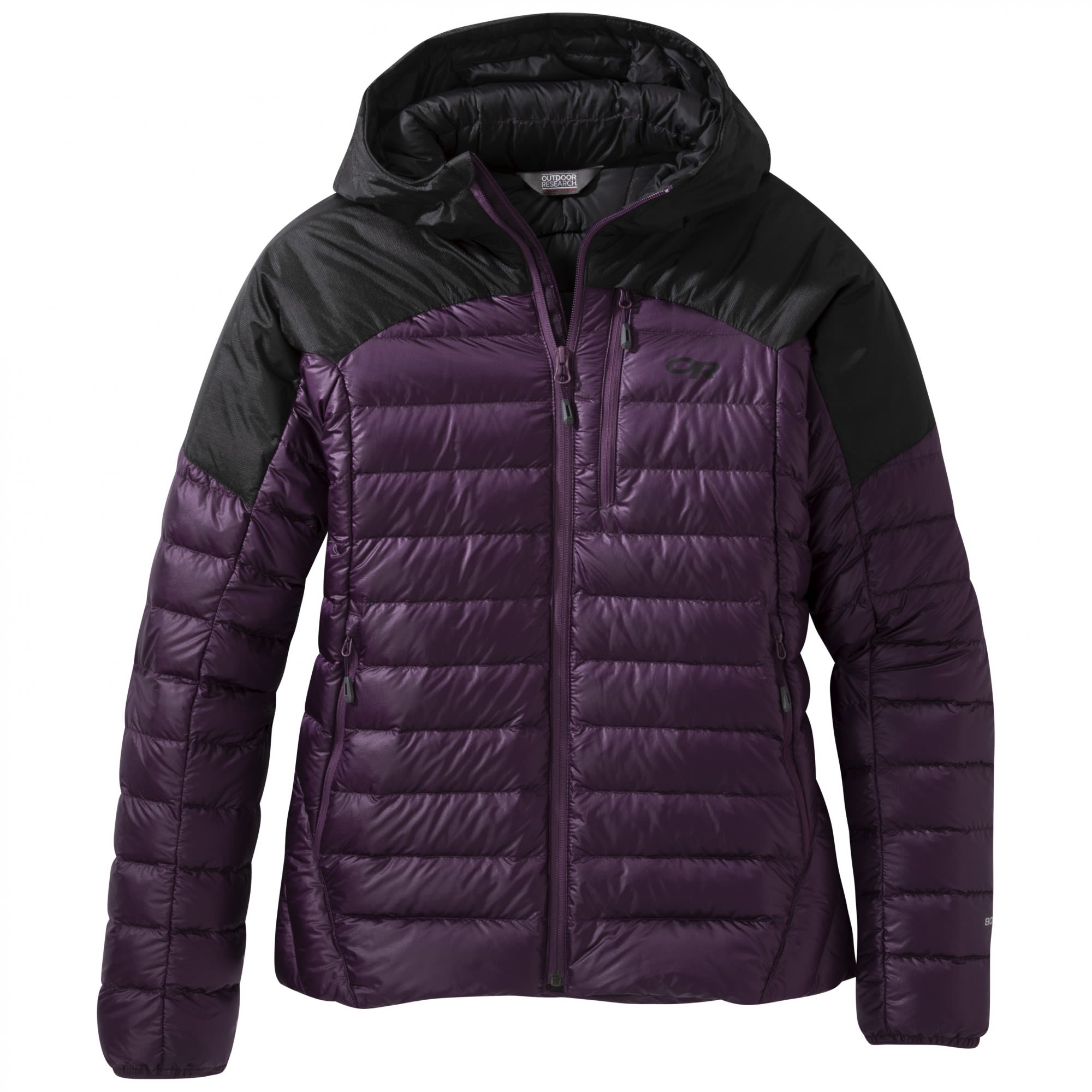 Outdoor Research Helium Down Hooded Jacket Lila- Female Daunen Anoraks- Grsse L - Farbe Blackberry - Black