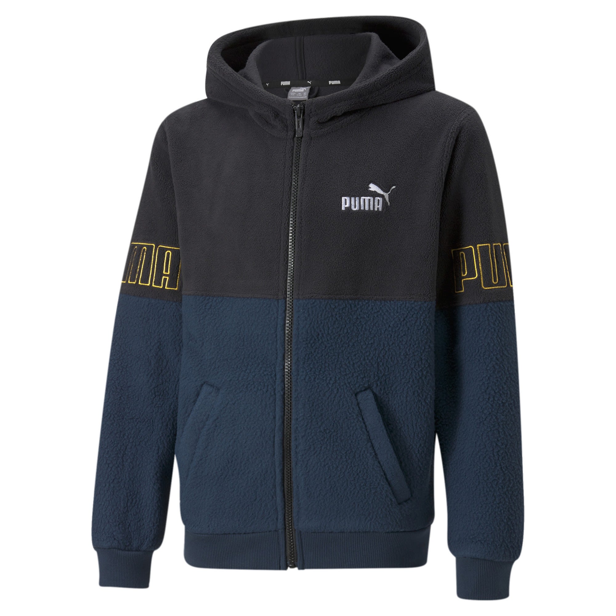 Puma Boys Puma Power Winterized Full-Zip Colorblock - Blau - Schwarz- Male Ponchos und Capes- Grsse 104 - Farbe Marine Blue