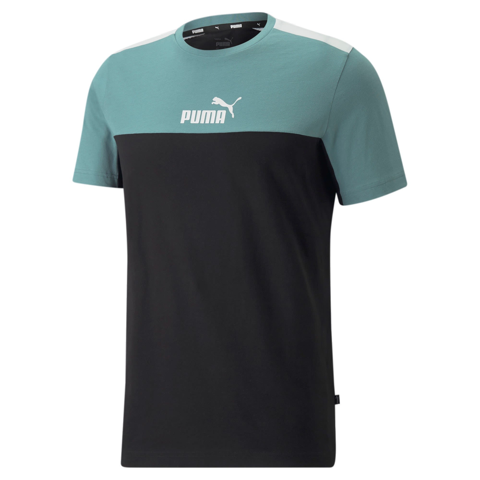 Puma Essentials+ Block Tee Colorblock - Schwarz- Male Kurzarm-Shirts- Grsse S - Farbe Mineral Blue