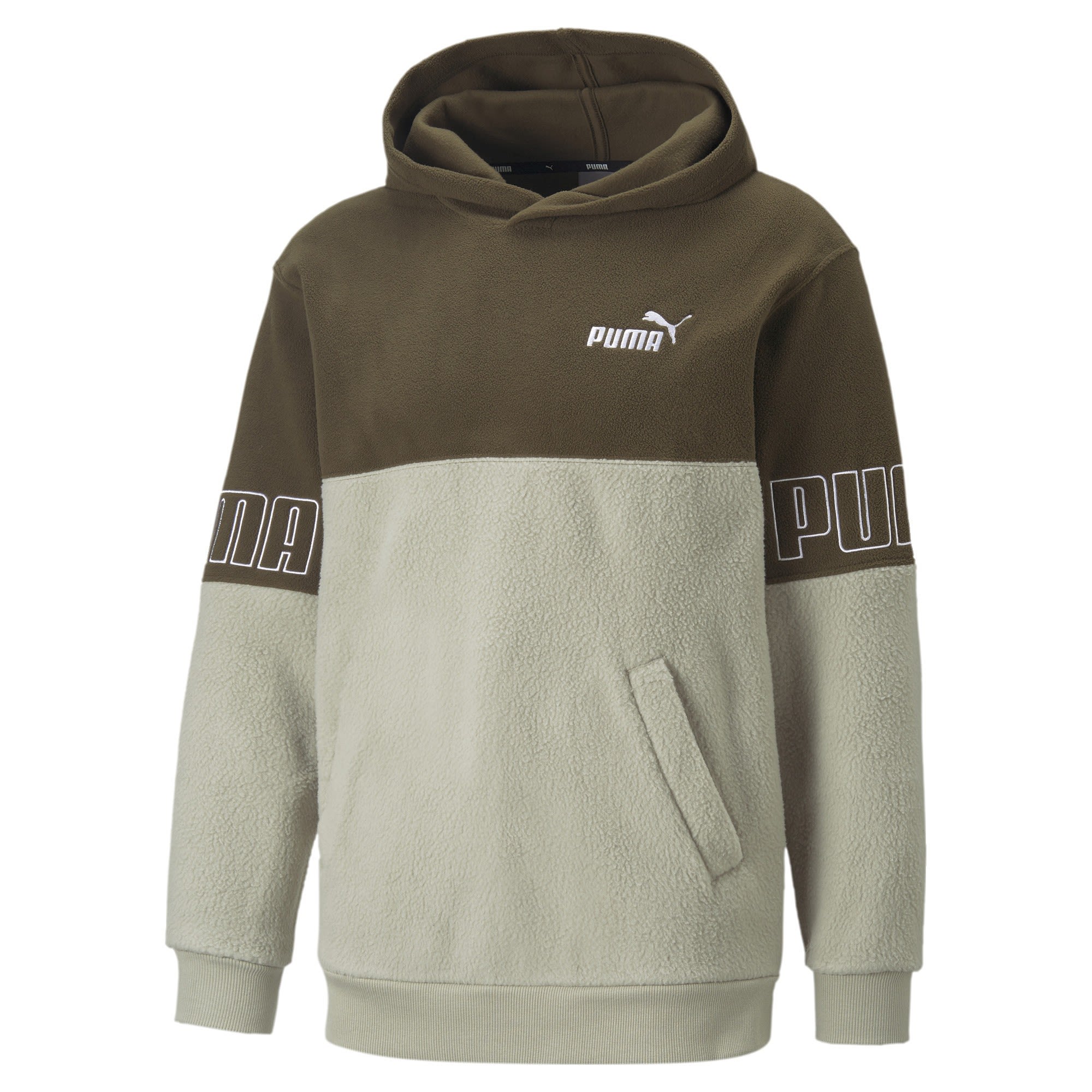 Puma Puma Power Winterized Hoodie Colorblock - Beige - Oliv- Male Fleece- und Powerstretch-Pullover- Grsse S - Farbe Pebble Gray