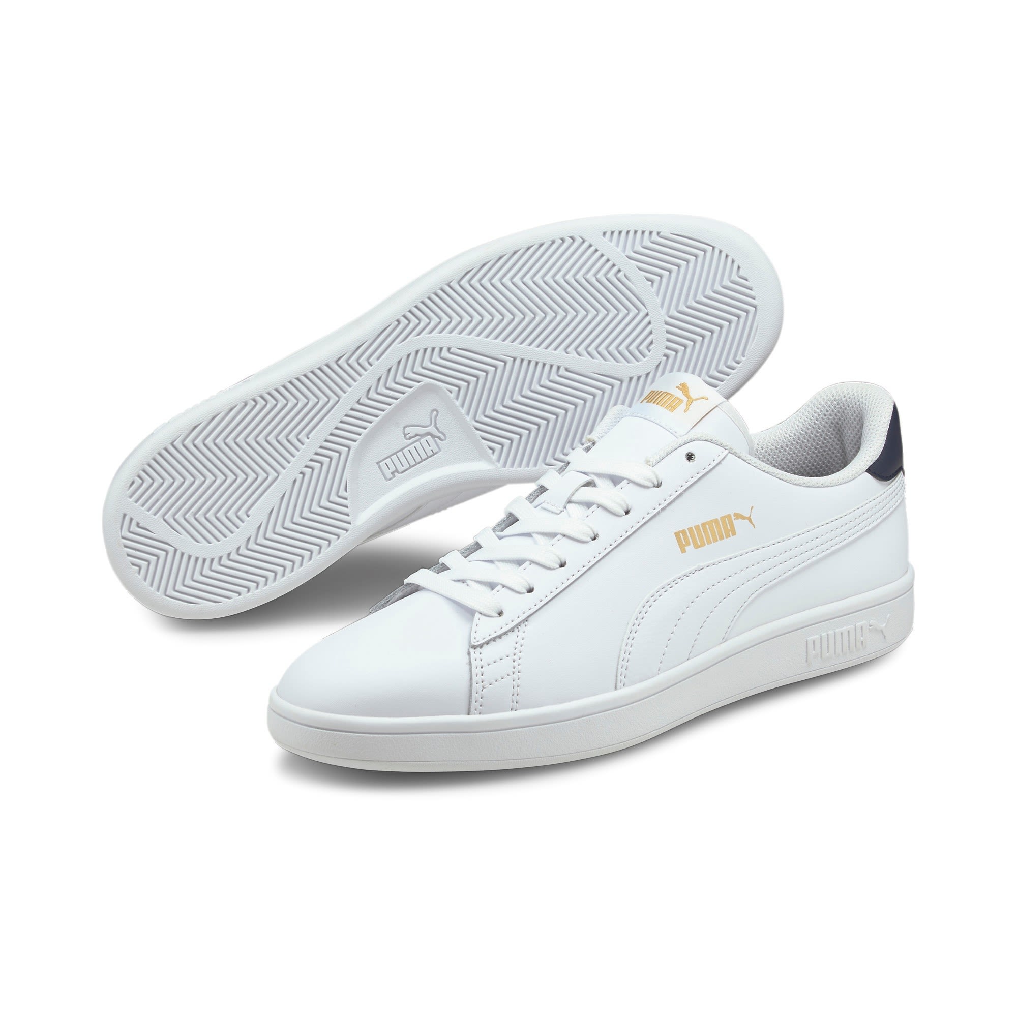 Puma Smash V2 L Weiss- Freizeitschuhe- Grsse EU 45 - Farbe Puma White - Puma White - Peacoat - Puma Team Gold