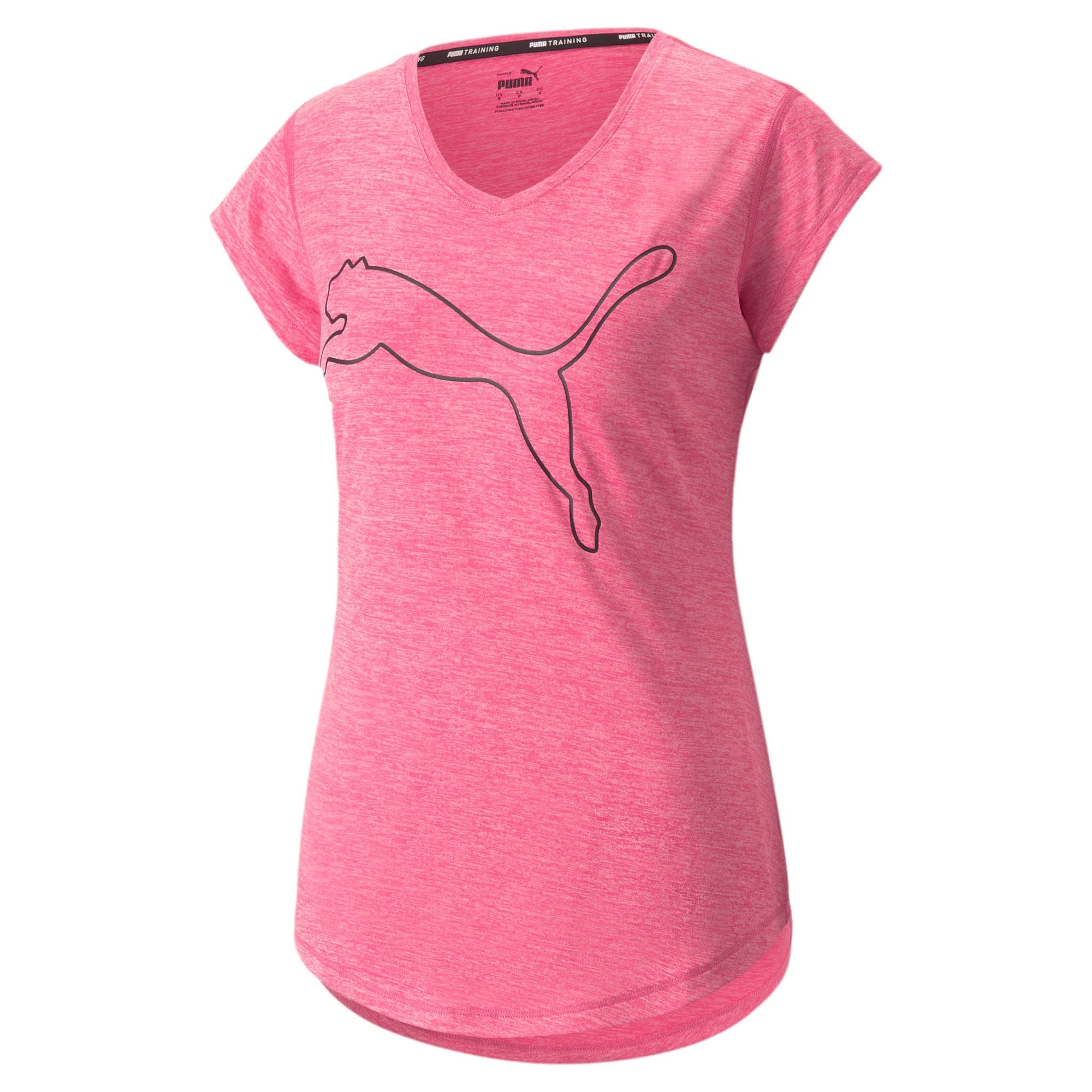 Puma Train Favorite Heather CAT Tee Pink- Female Kurzarm-Shirts- Grsse XS - Farbe Sunset Pink Heather - Outline Cat