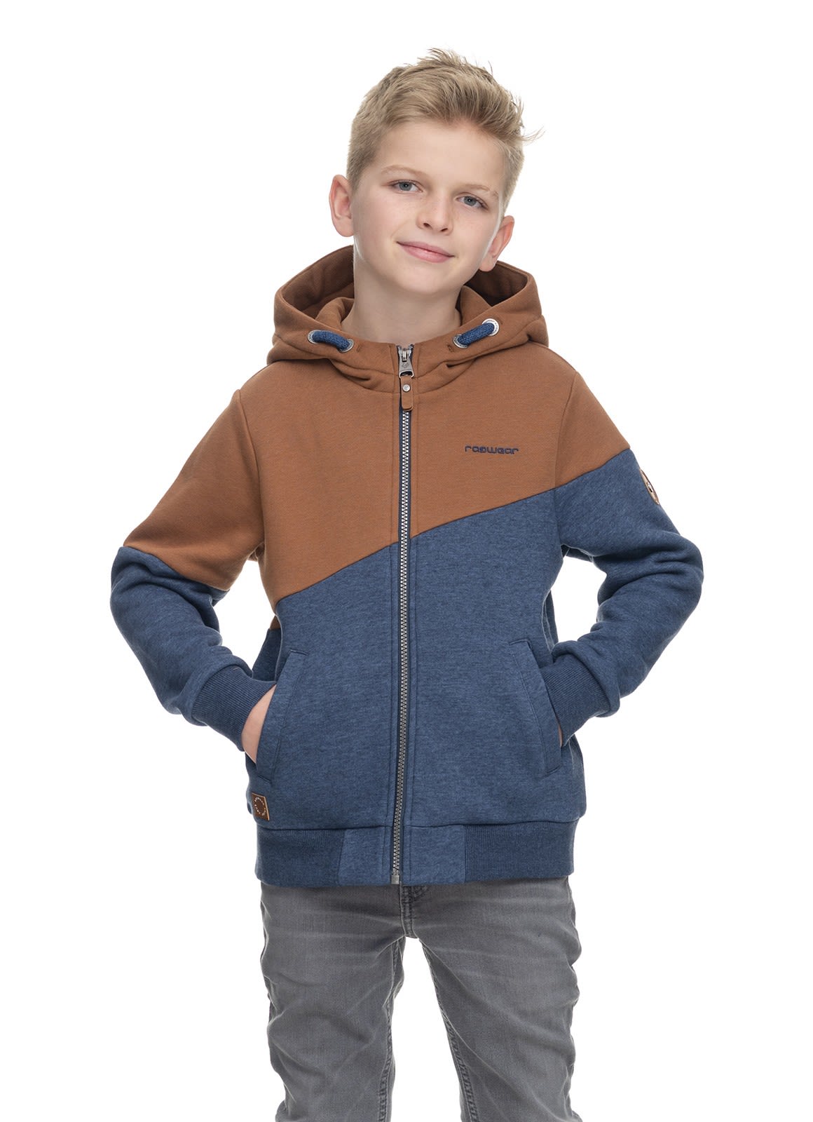 Ragwear Boys Jowell Sweat Colorblock - Blau- Male Ponchos und Capes- Grsse 122 - 128 - Farbe Cinnamon