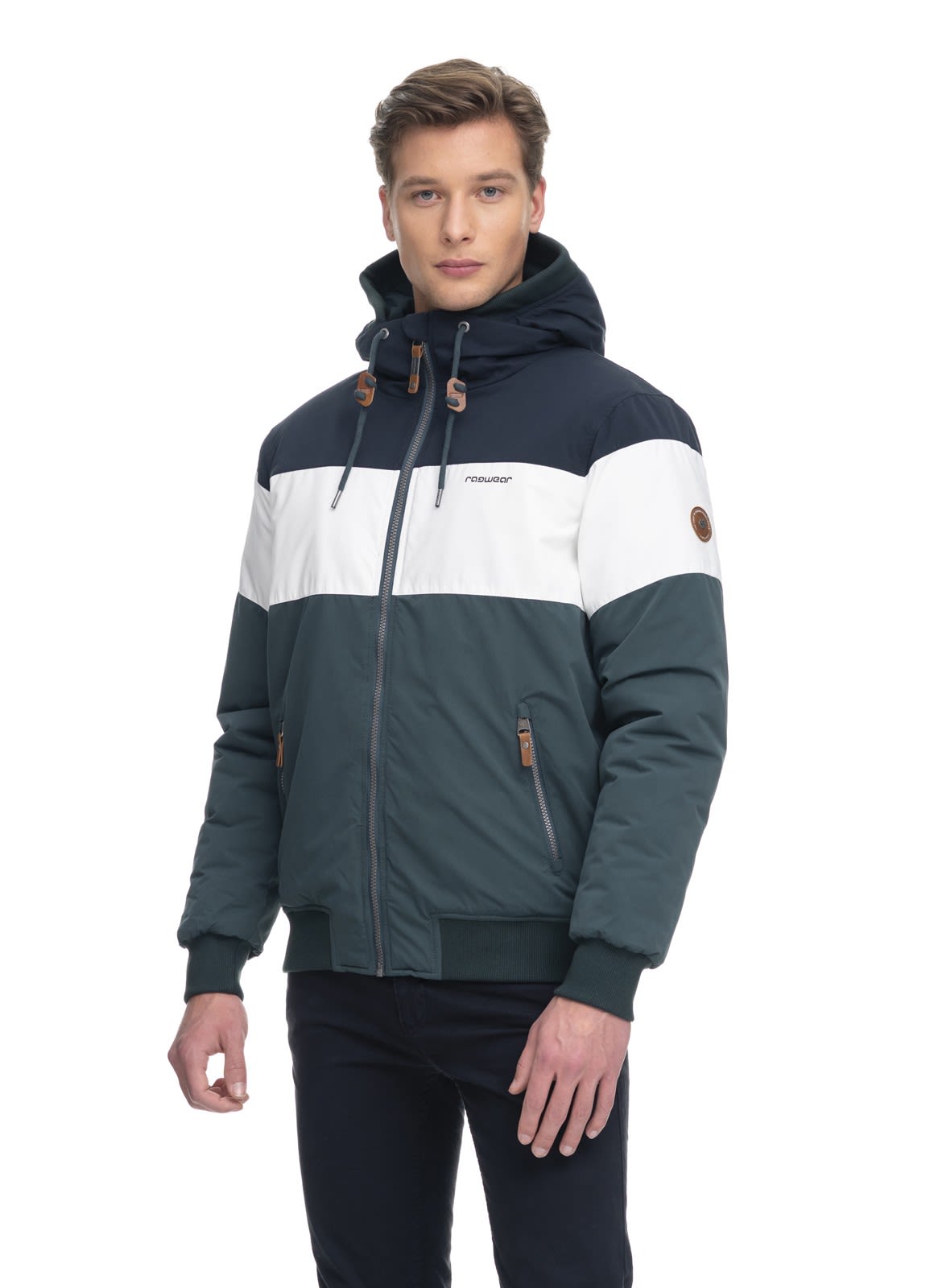 Ragwear Jayce Colorblock - Blau - Weiss- Male Ponchos und Capes- Grsse S - Farbe Dark Green