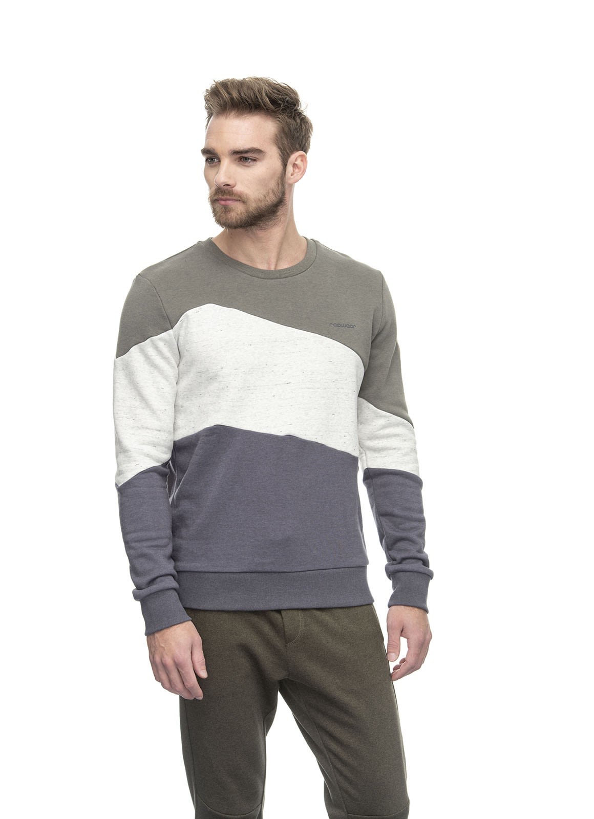 Ragwear Tripsy Colorblock - Grau - Weiss- Male Sweaters und Hoodies- Grsse S - Farbe Dusty Olive