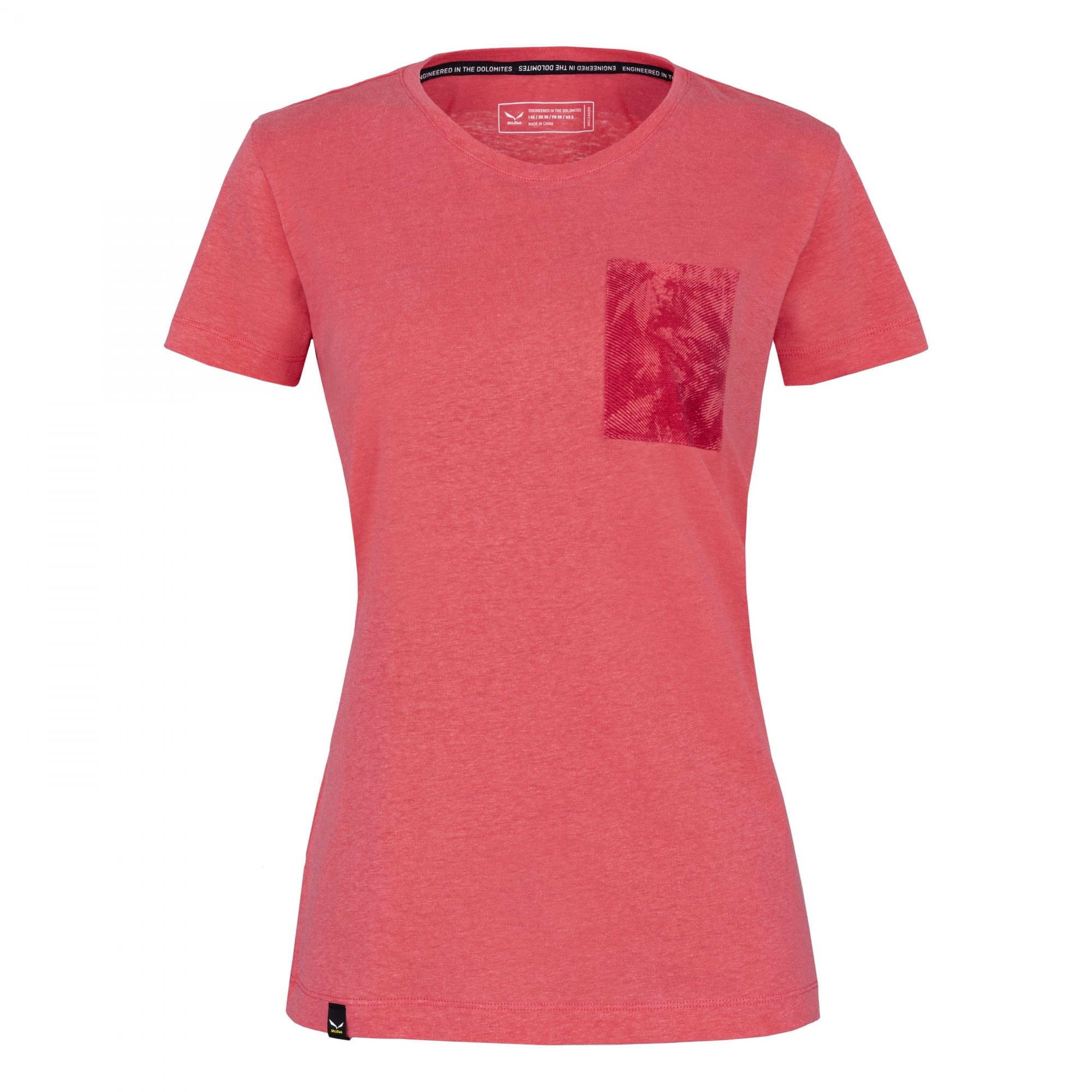 Salewa Puez Hemp Pocket T-Shirt Pink- Female T-Shirts- Grsse 34 - Farbe Calypso Coral