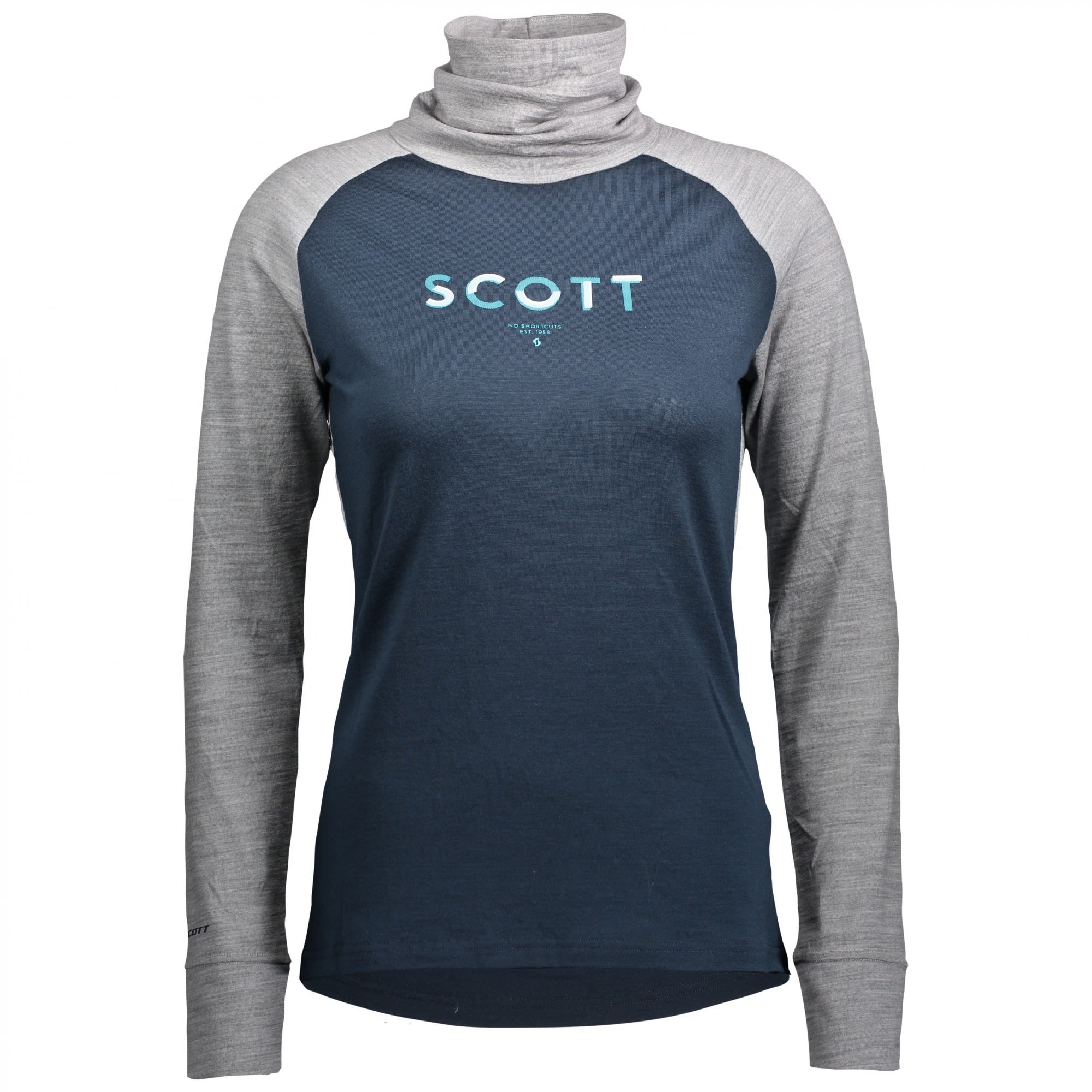Scott Defined Merino High Neck Shirt Colorblock - Blau- Female Merino Langarm-Shirts- Grsse XS - Farbe Light Grey Melange - Dark Blue