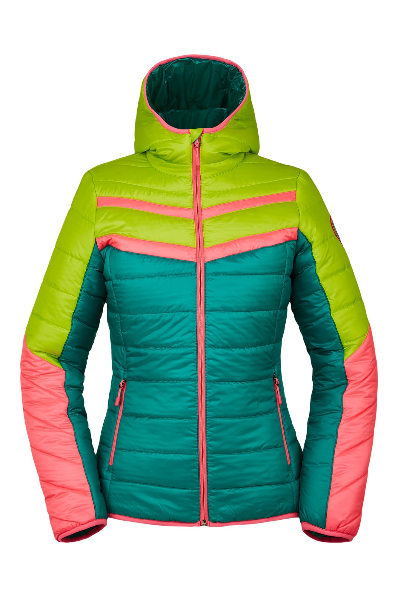 Spyder Ethos Insulator Jacket Colorblock - Grn- Female Daunen Anoraks- Grsse L - Farbe Scuba