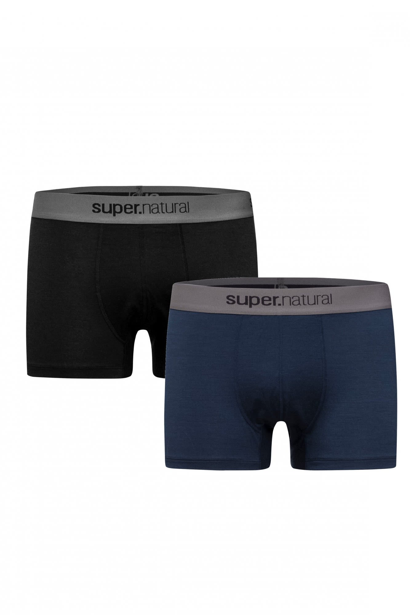 Super-Natural Base Boxer Double Pack Blau - Schwarz- Male Merino Lange Unterhosen- Grsse S - Farbe Jet Black Melange - Navy Blazer Melange