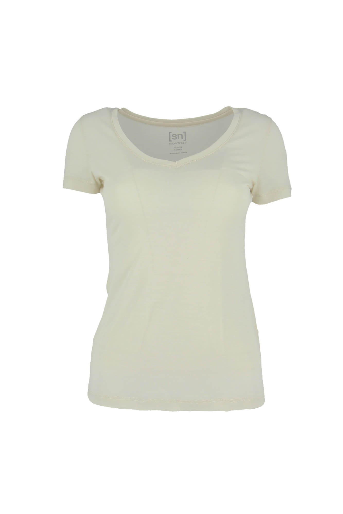 Super-Natural Base V Neck Tee 140 Beige- Female Merino Kurzarm-Shirts und Tops- Grsse XS - Farbe Antique White
