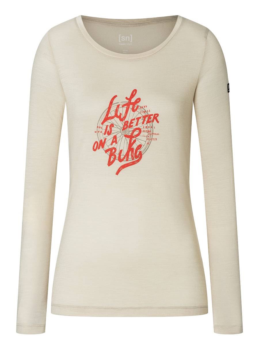 Super-Natural Better Bike Long-Sleeve Beige- Female Merino Langarm-Shirts- Grsse XS - Farbe Oyster Grey - Seneca Rock - Red