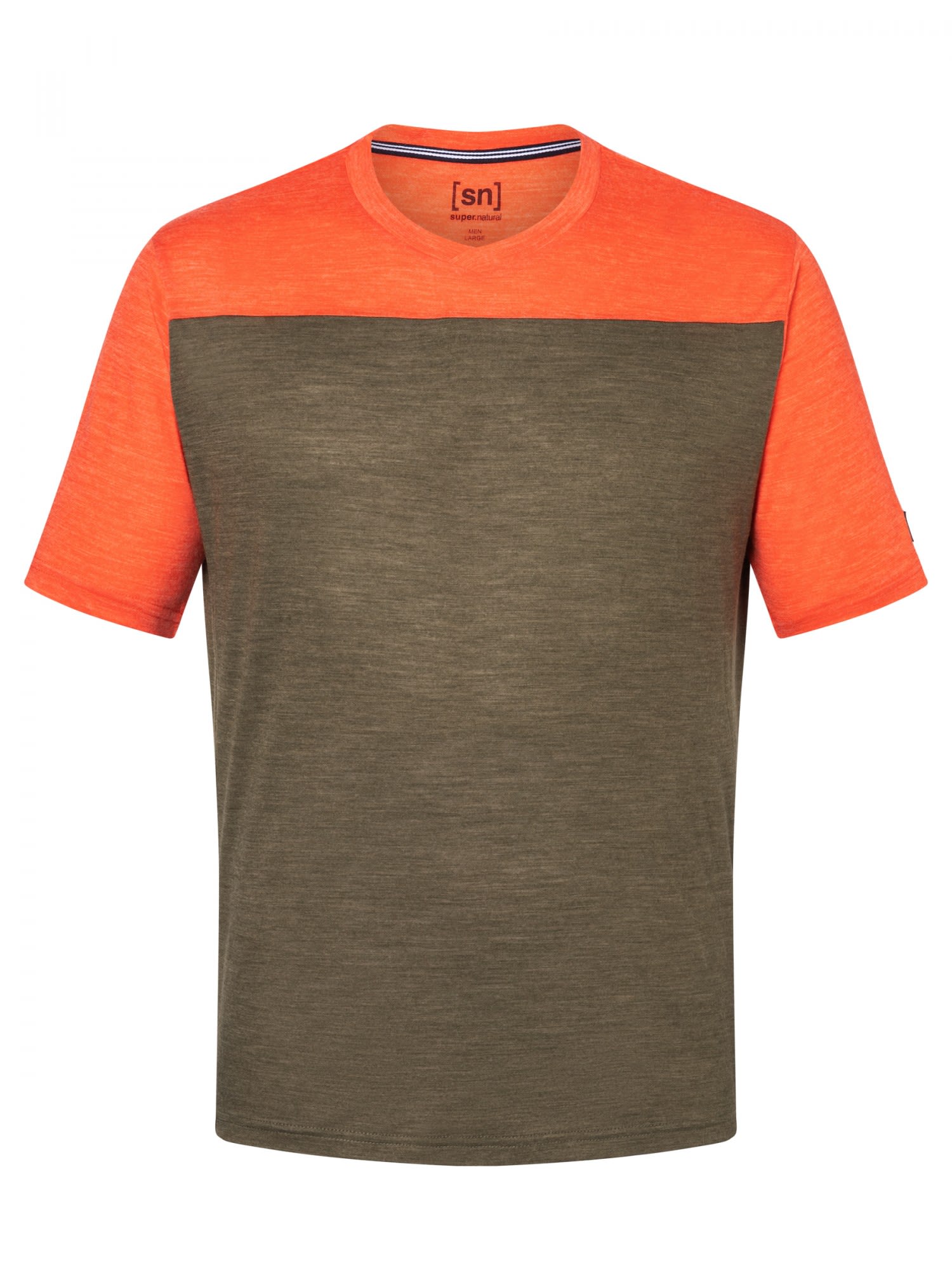 Super-Natural Contrast Tee Colorblock - Grn - Orange- Male Merino Kurzarm-Shirts- Grsse M - Farbe Olive Night Melange - Tangerine Tango Melange